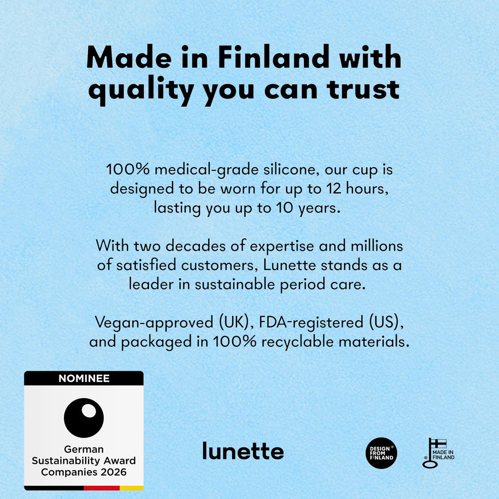 Lunette Menstrual Cup - Best Reusable Period Cup - Wear for 12 Hours and Reuse up to 10 Years, Yellow Size 1 for Light to Modera