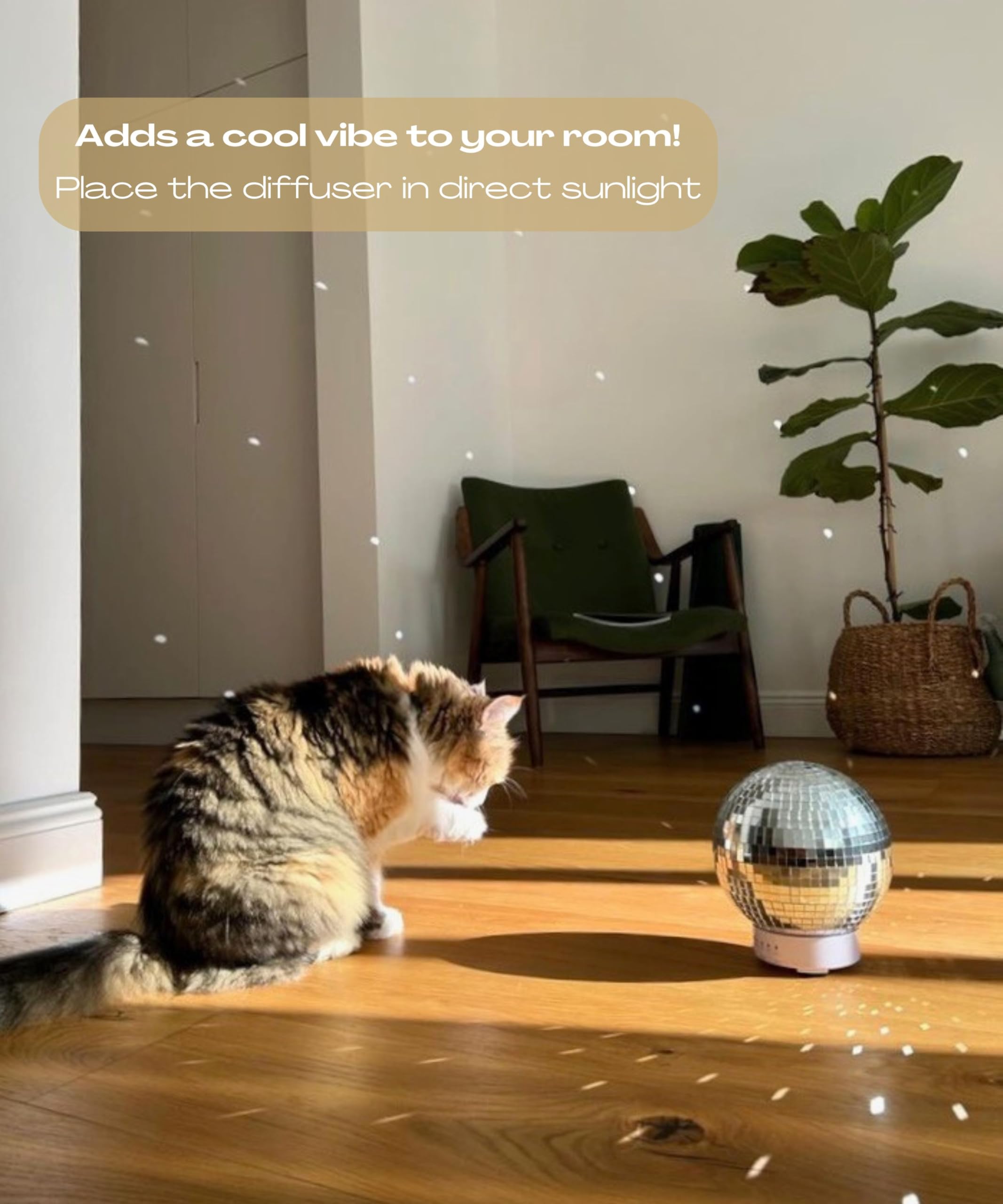 Mirror Ball Diffuser - Reflective Disco Ball Essential Oil Diffuser Spinning with 14 Color-Changing Night Lights | Misting Modes