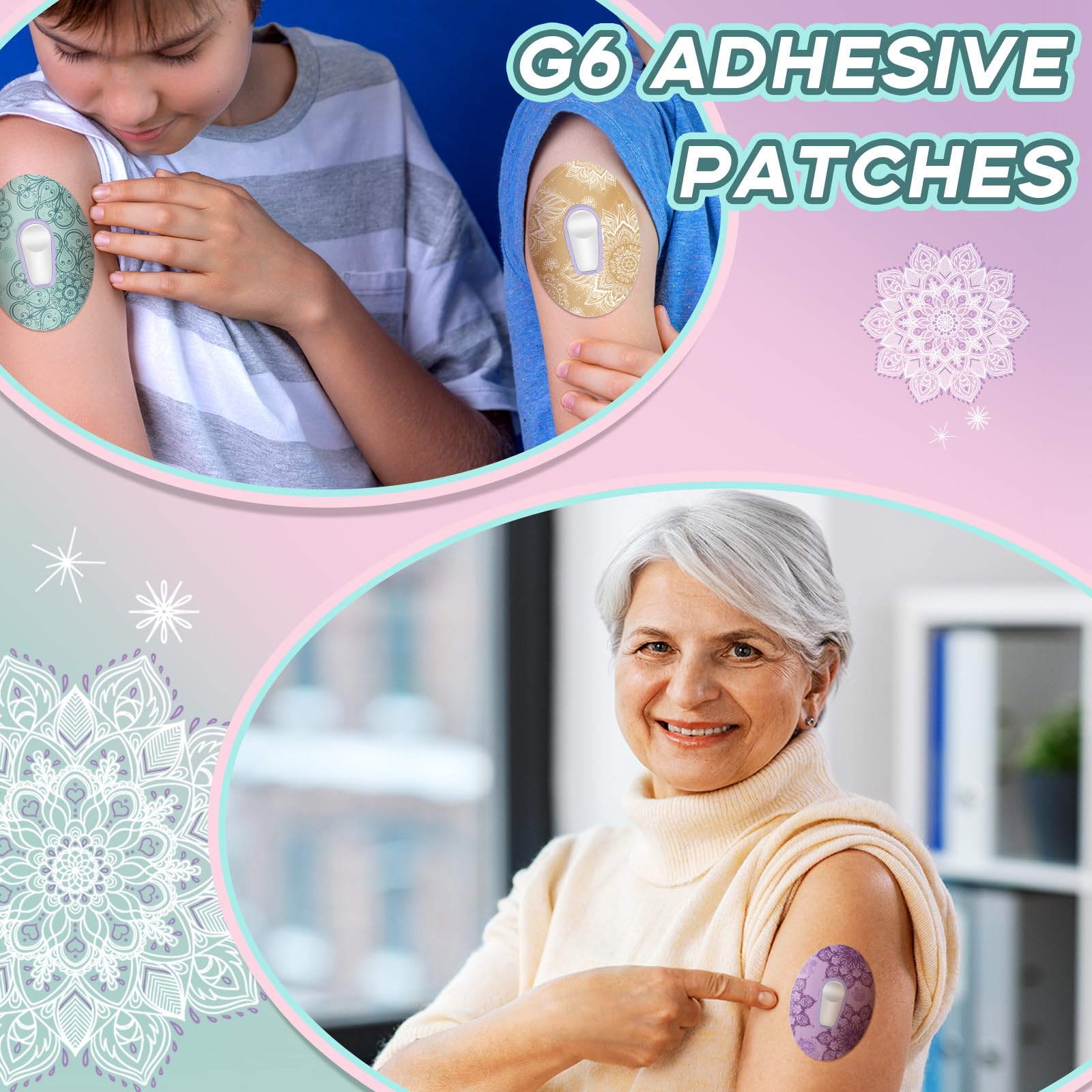 TrelaCo 36 Pcs Adhesive Patches Compatible with G6 Waterproof Overpatches Breathable Colorful Mandala Floral Pre Cut Cover Patch