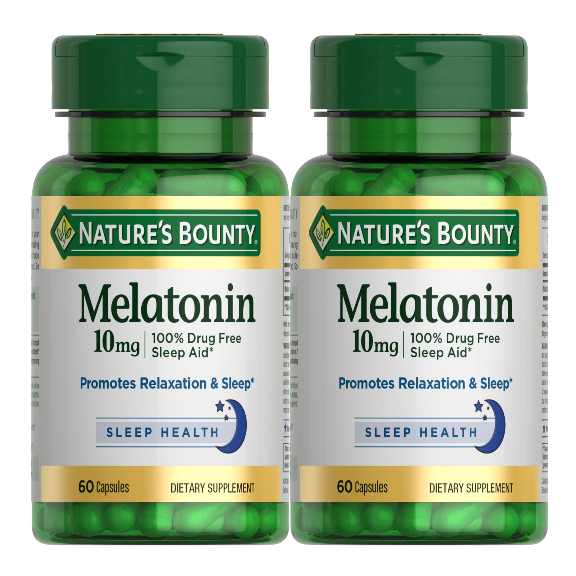 Nature's Bounty Melatonin, 100% Drug Free Sleep Aid, Dietary Supplement, Promotes Relaxation and Sleep Health, 10mg, 60 Count(Pa