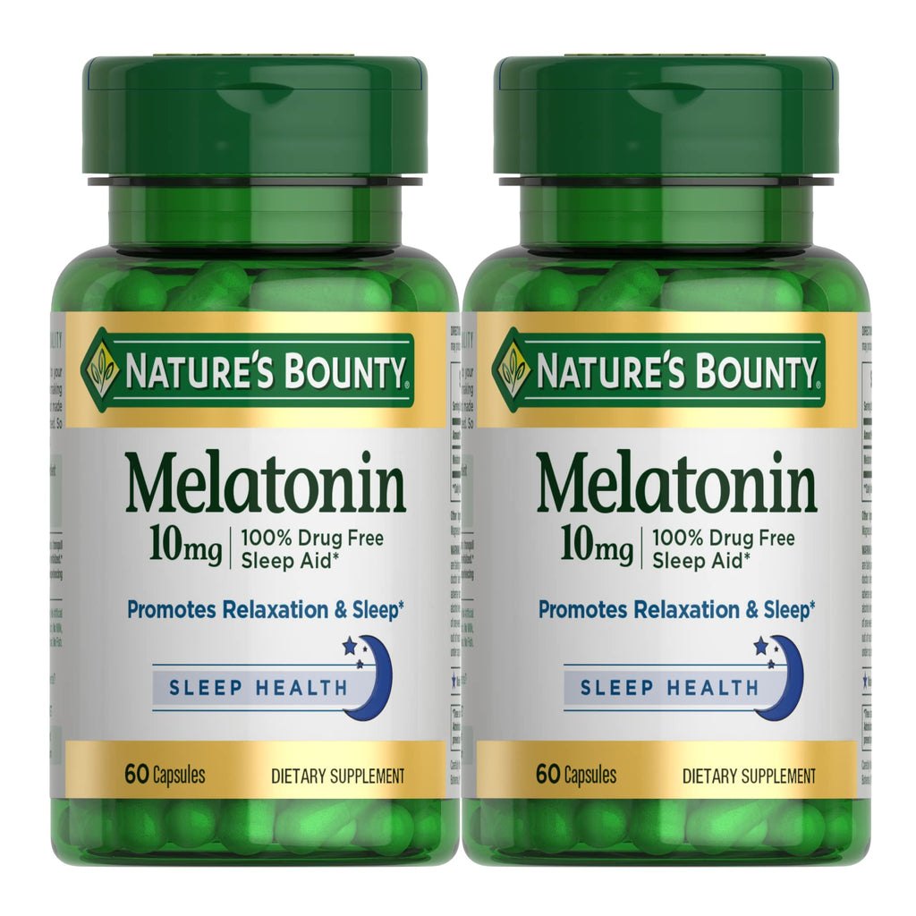 Nature's Bounty Melatonin, 100% Drug Free Sleep Aid, Dietary Supplement, Promotes Relaxation and Sleep Health, 10mg, 60 Count(Pa