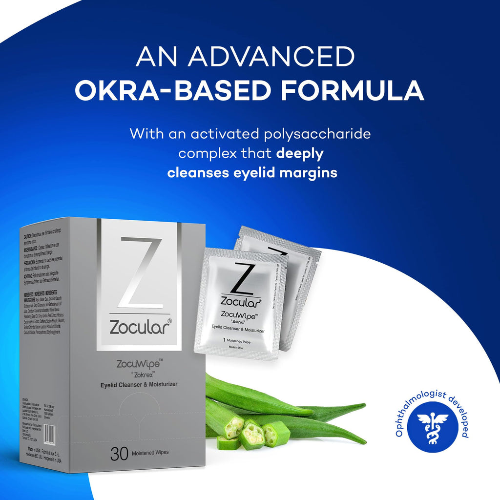 Zocular - Zocuwipe Eyelid Wipes with Natural Okra Complex - Eyelid Cleanser and Moisturizer Pads - Eyelid Cleansing Wipes - Blep