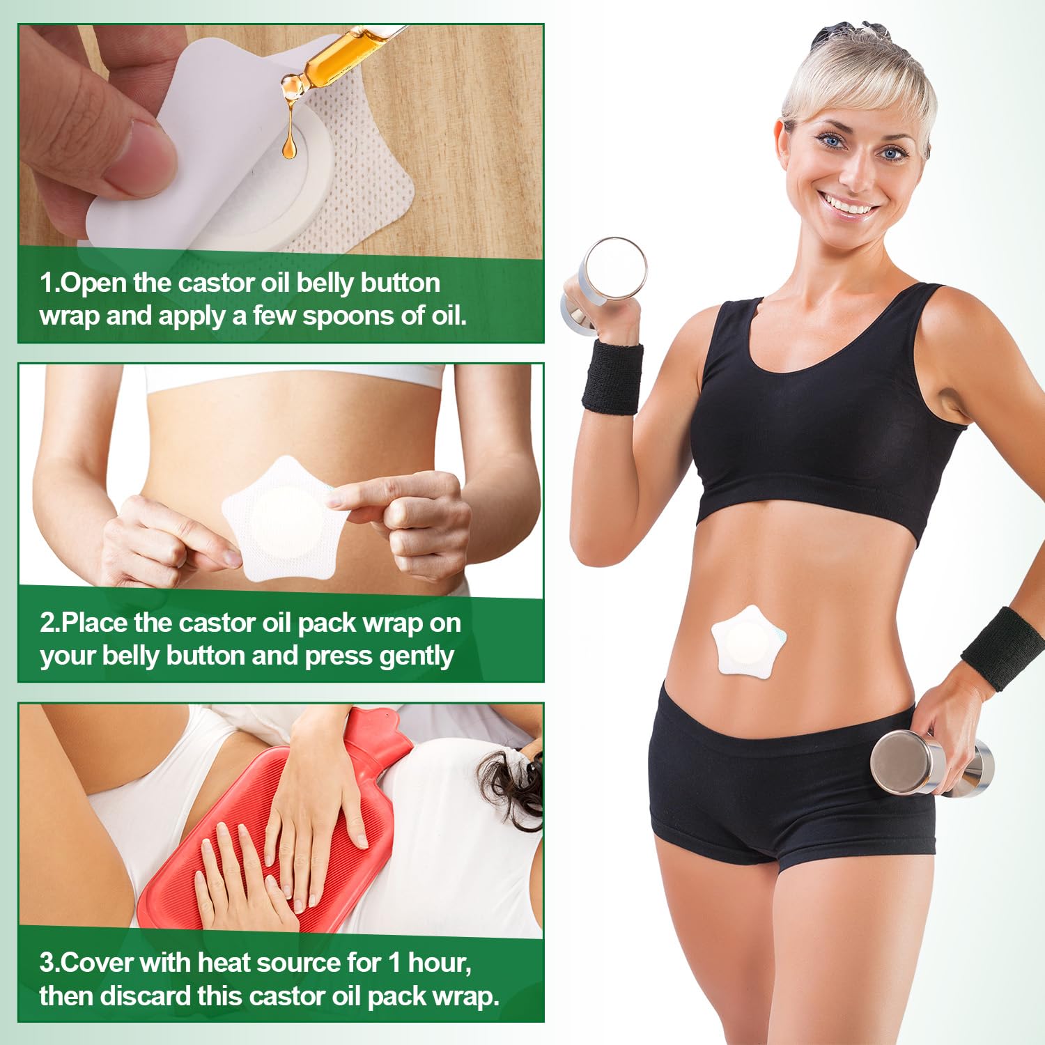 50pcs Castor Oil Pack Wrap for Belly Button, 2.95 Inch Pentagram Self-Adhesive Castor Stickers Pads Highly Absorbent Belly Butto