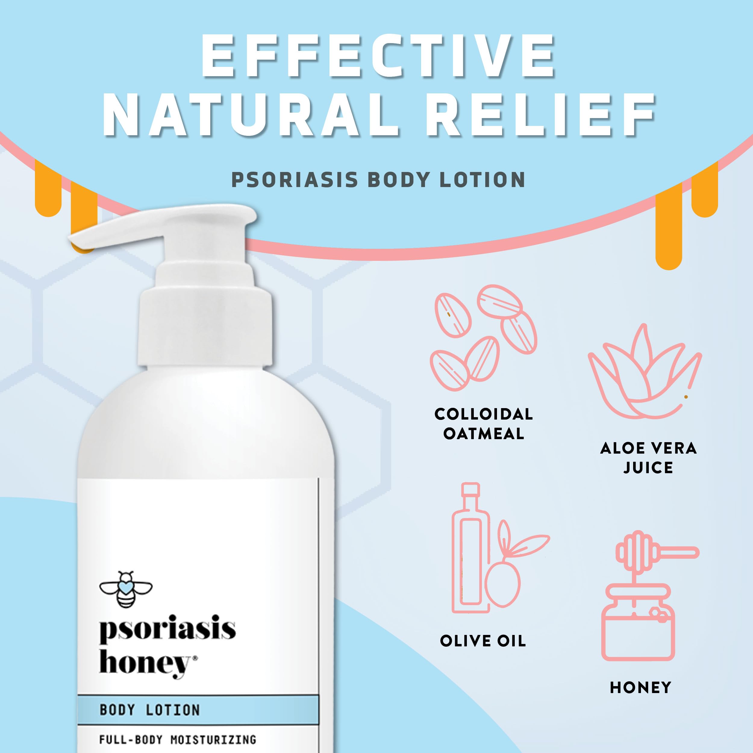 PSORIASIS HONEY Daily Moisturizing Body Lotion - Eczema & Seborrheic Dermatitis Cream for Itchy & Flaking - Moisturizing Psorias