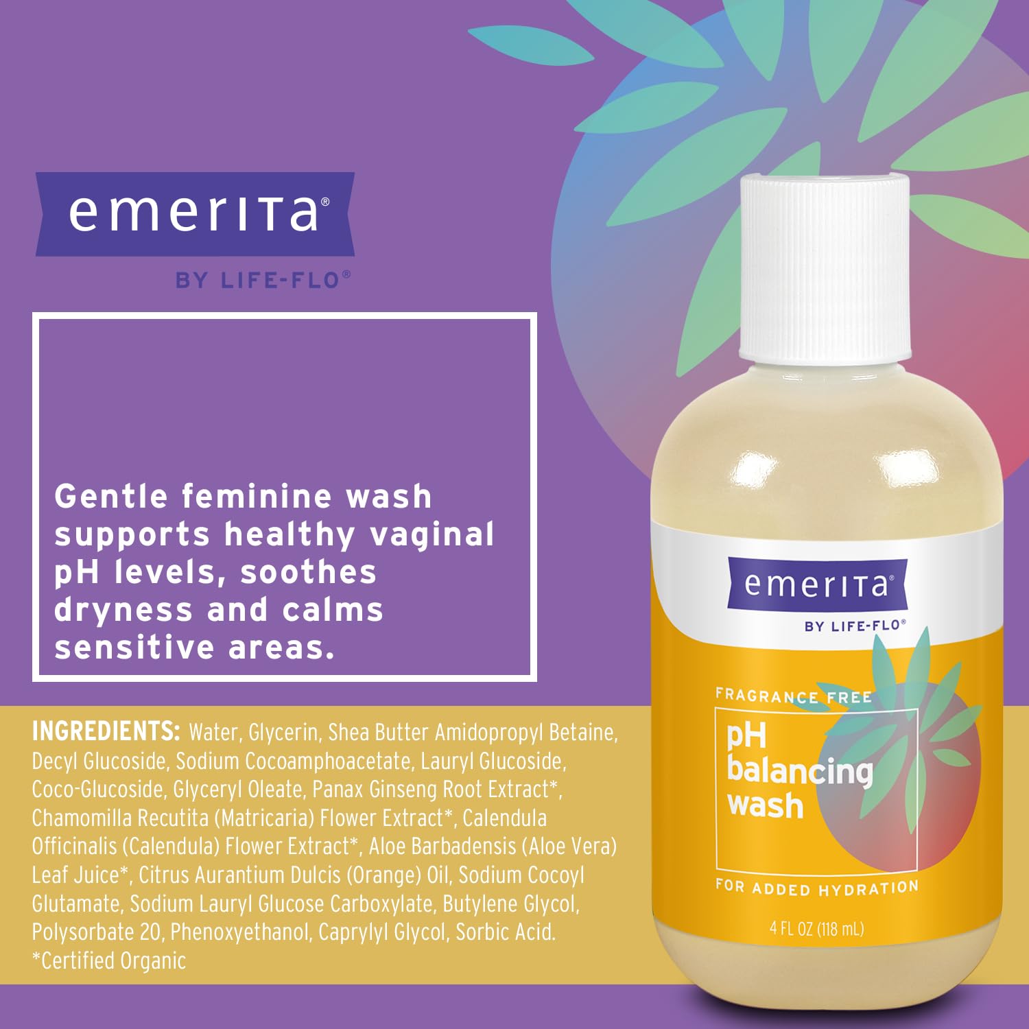 Emerita by Life-flo pH Balancing Feminine Wash, Hydrating Cleanser Soothes Delicate Areas, Fights Odor and Keeps You Feeling Fre