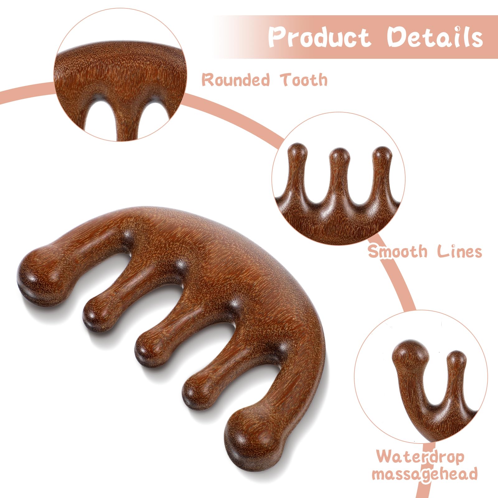 Gjinxi Wooden Scalp Massager, Hair Growth Comb for Scalp Gua Sha, Wood Head Massager with Wide Tooth for Hair Care, Wooden Scalp