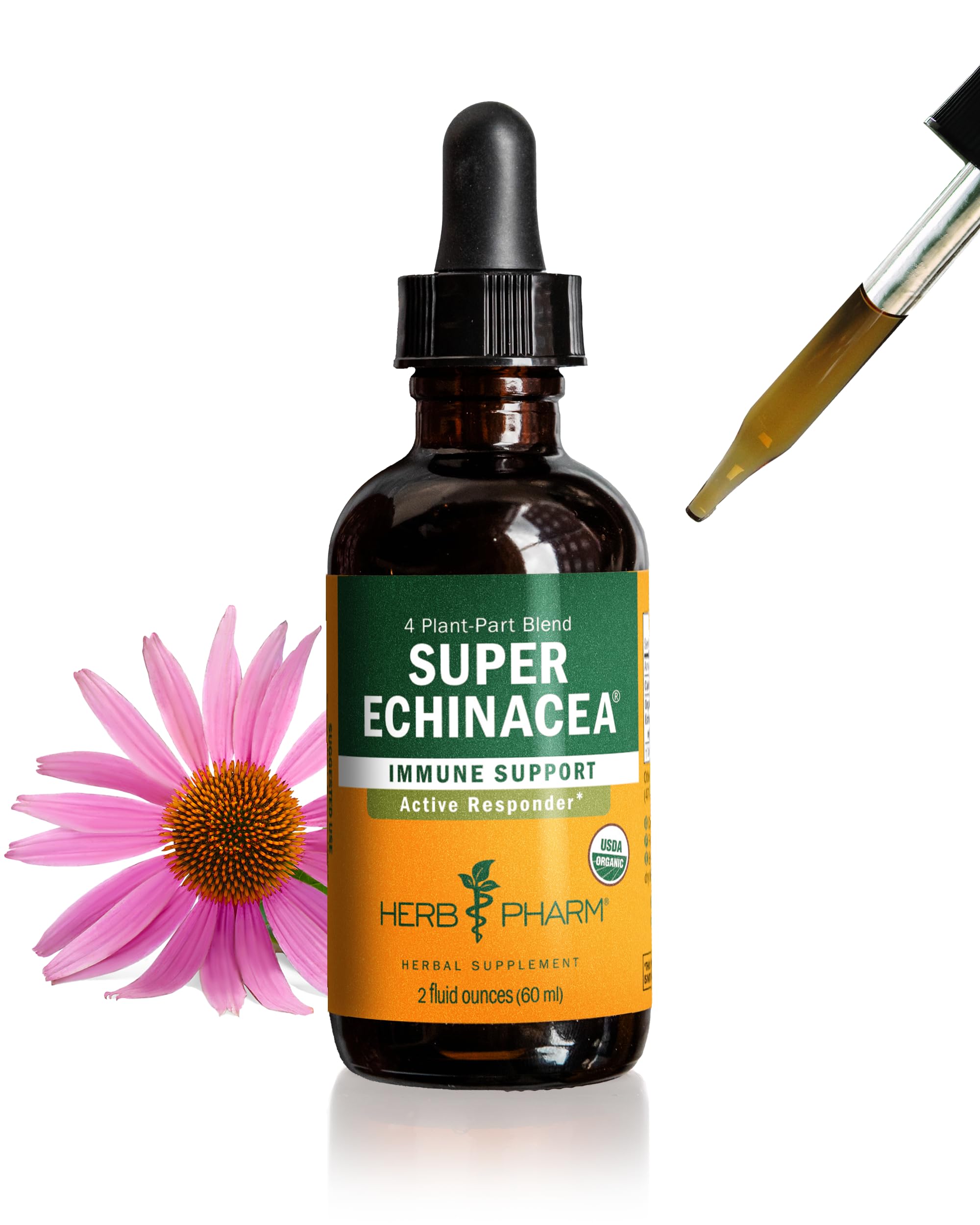 Herb Pharm Certified Organic Super Echinacea Liquid Extract Drops for Active Immune System Support, 2 Oz