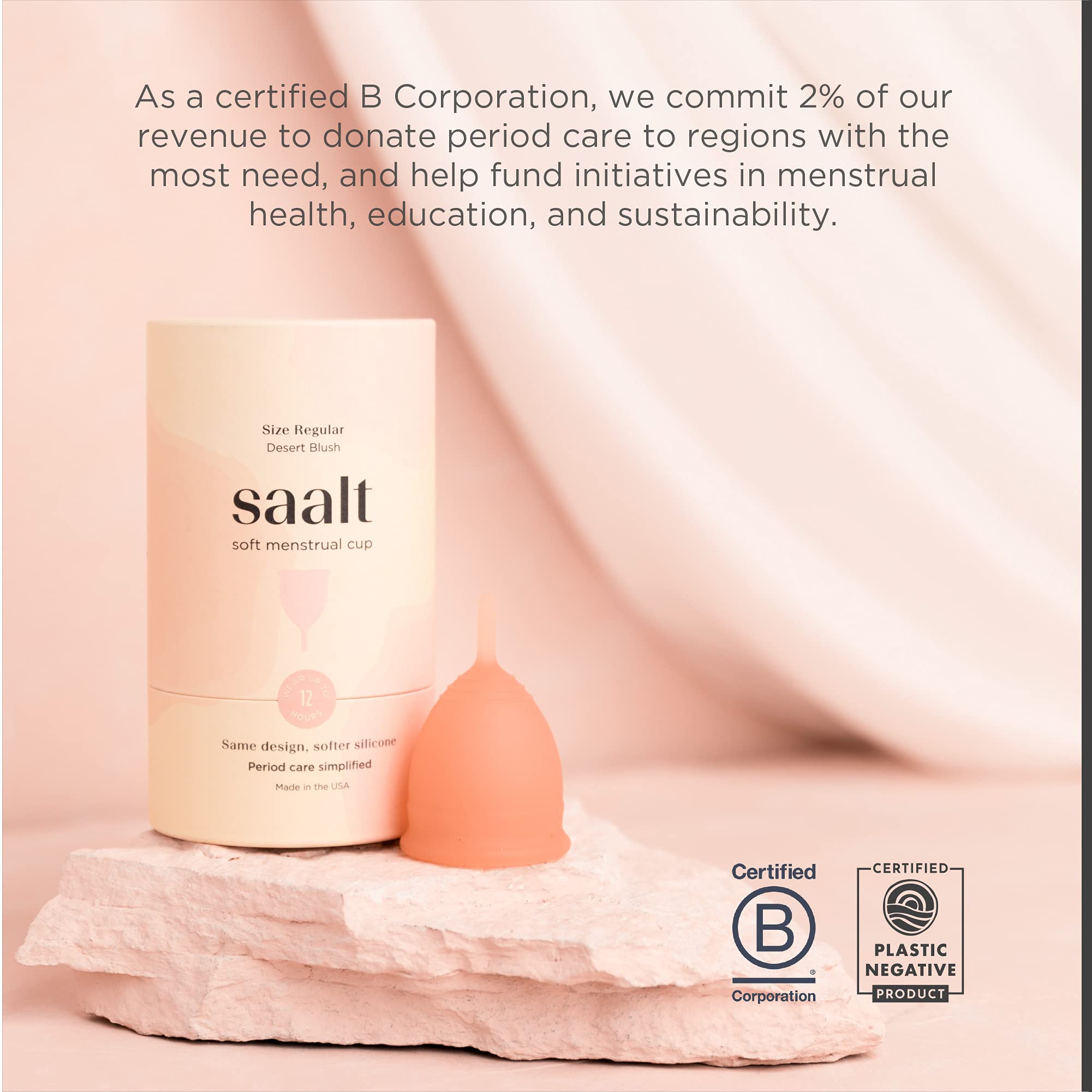 Saalt Soft Menstrual Cup - Best Sensitive Reusable Period Cup - Wear for 12 Hours - Tampon and Pad Alternative (Regular (Pack of