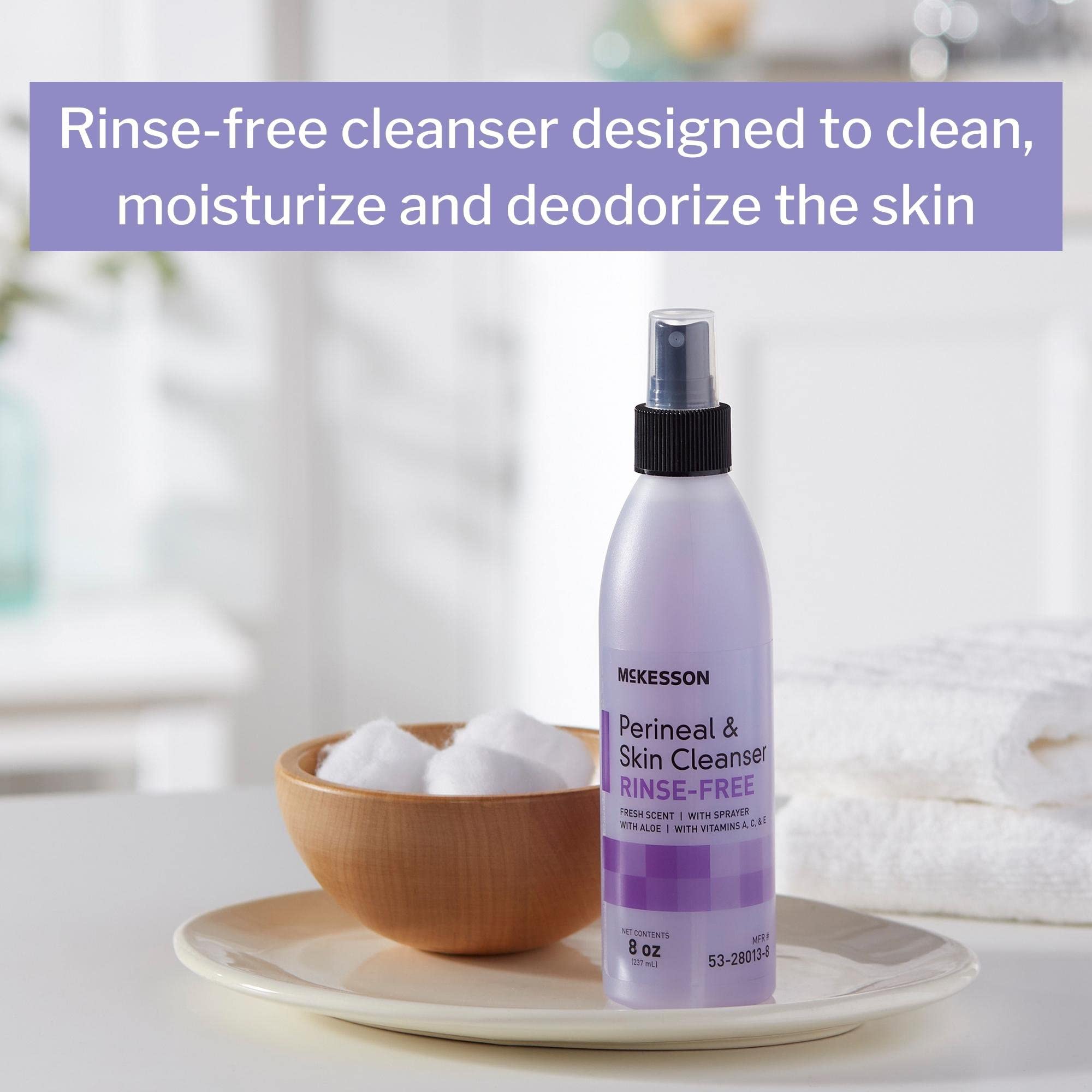 McKesson Perineal Skin Cleanser with Aloe, 8 oz [Pack of 5] Rinse-Free Body Wash for Incontinence or Ostomy Care, Fresh Scent