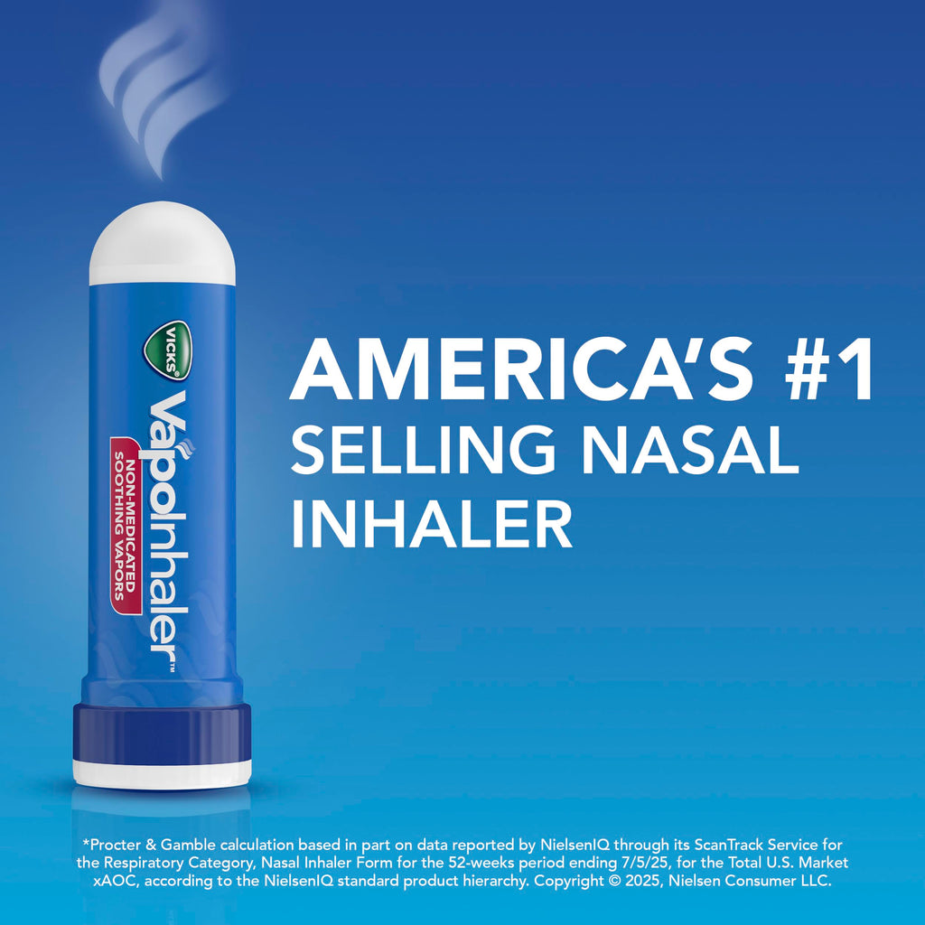 Vicks VapoInhaler, On-the-Go Portable Nasal Inhaler, Non-Medicated, With Refreshing Vicks Vapors, Menthol Scent , 2 Scented Stic