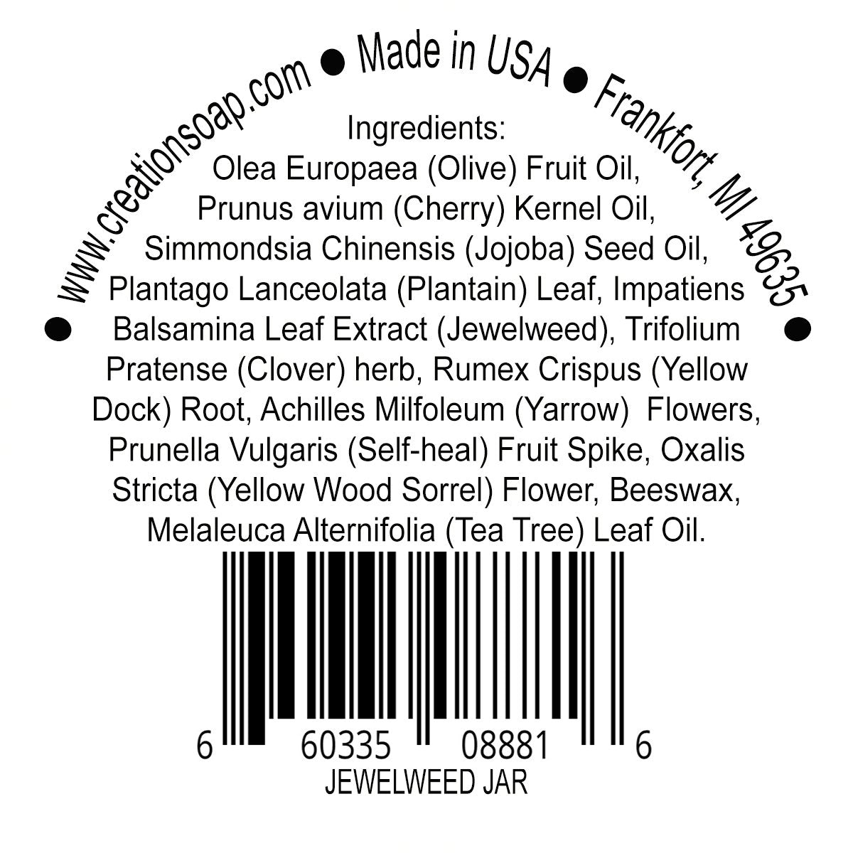 Creation Farm Jewelweed Balm, Poison Ivy Remedy, Herbal Tea Tree Salve Jar Skin Treatment Helps Tattoos, Soothes Rashes, No Glu