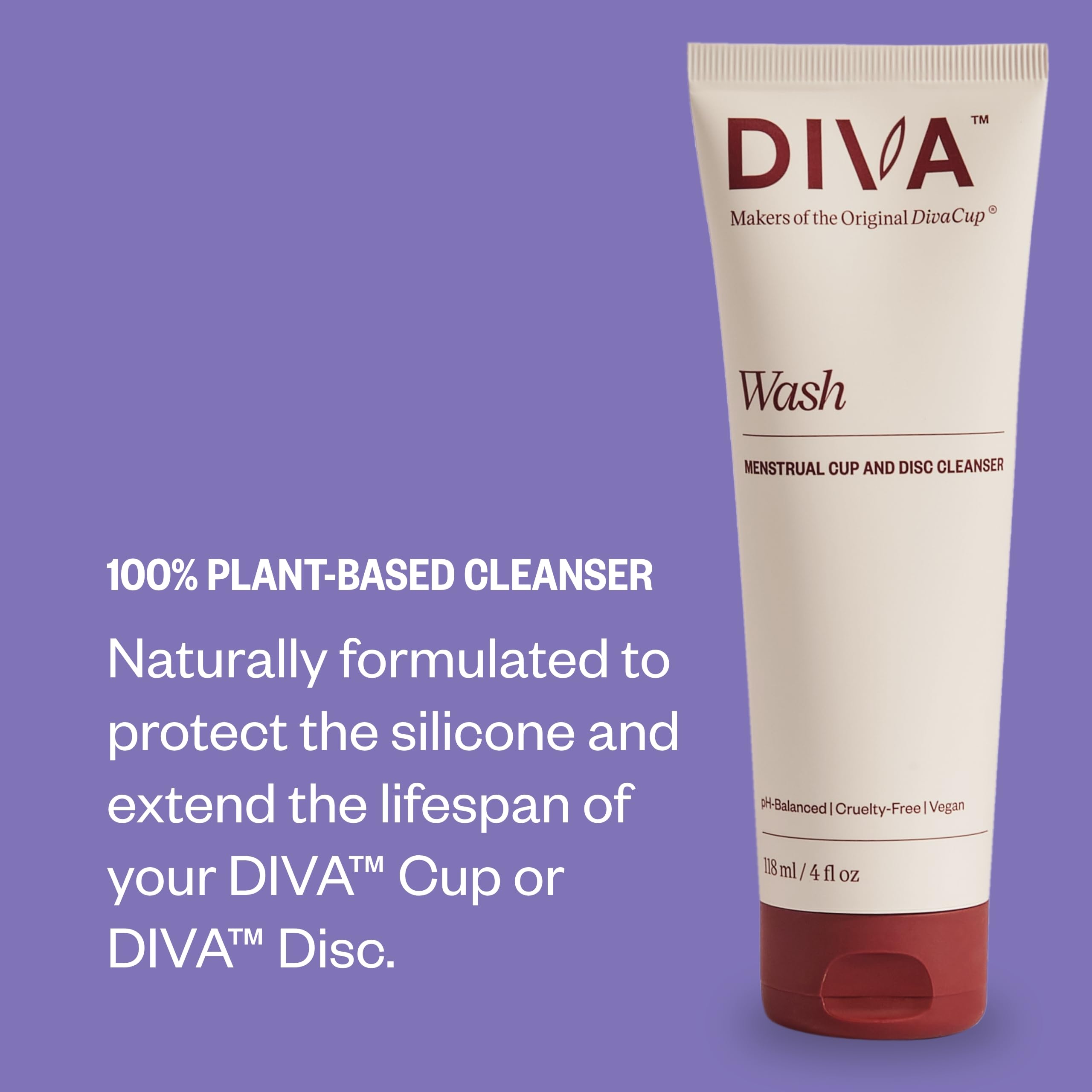 DIVA Wash - Menstrual Cup & Disc Cleanser - Requires One Drop Only - Wash for Period Care - 100% Plant-Based Cleansing Wash - Fr