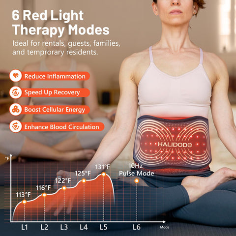 Upgraded Red Light Therapy Belt & Vibration Back Massage Heated Red Light Therapy Device for Body - Magnetic Controller, 660nm&8