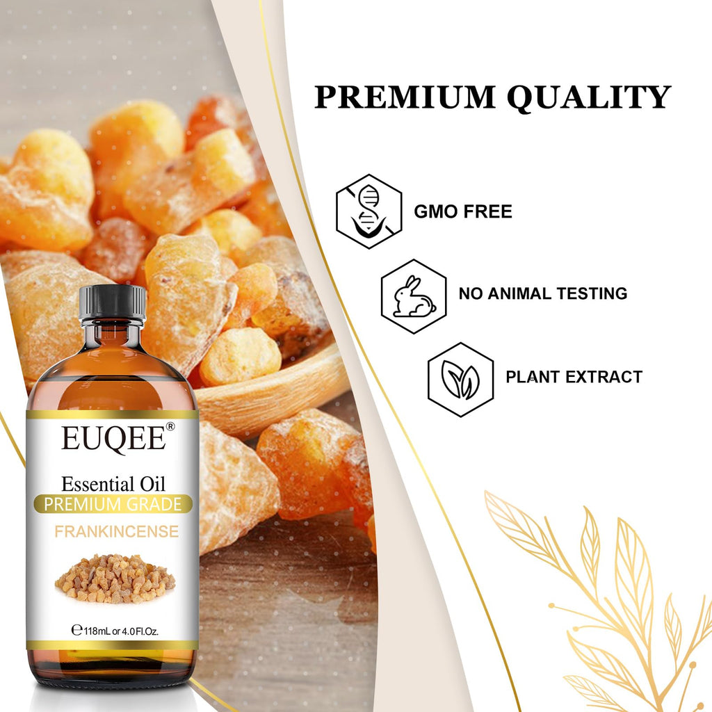 EUQEE Frankincense Essential Oil 118ml Large Bottle Pure Frankincense Oil with Glass Dropper Greatect for Aromatherapy, Diffuser