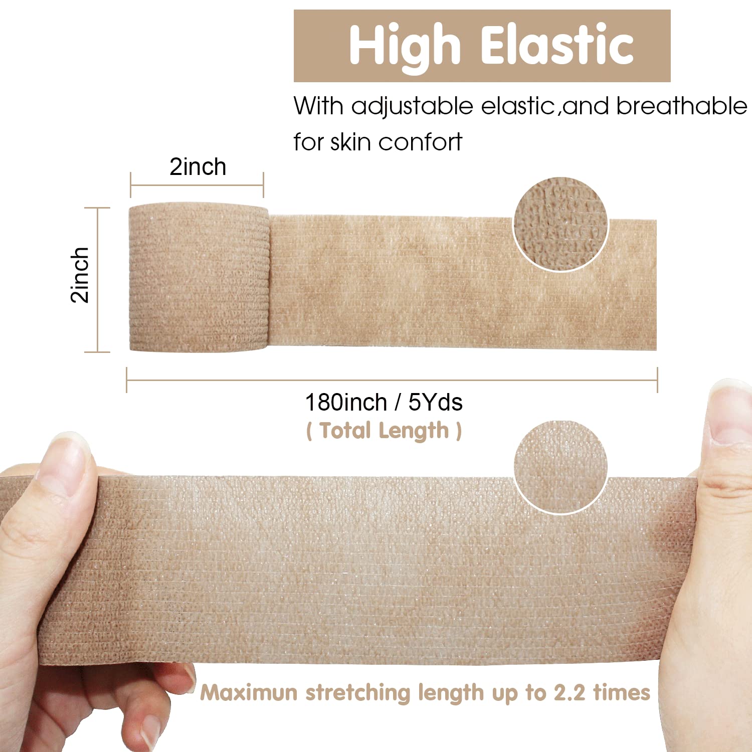 COMOmed Self Adhesive Bandage Tape-Self Adherent Stretch Medical Bandage Wrap Athletic Tape Vet Tape 2Inch 5Yards-6 Count(Skin)