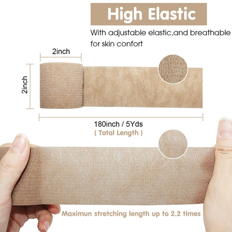 COMOmed Self Adhesive Bandage Tape-Self Adherent Stretch Medical Bandage Wrap Athletic Tape Vet Tape 2Inch 5Yards-6 Count(Skin)