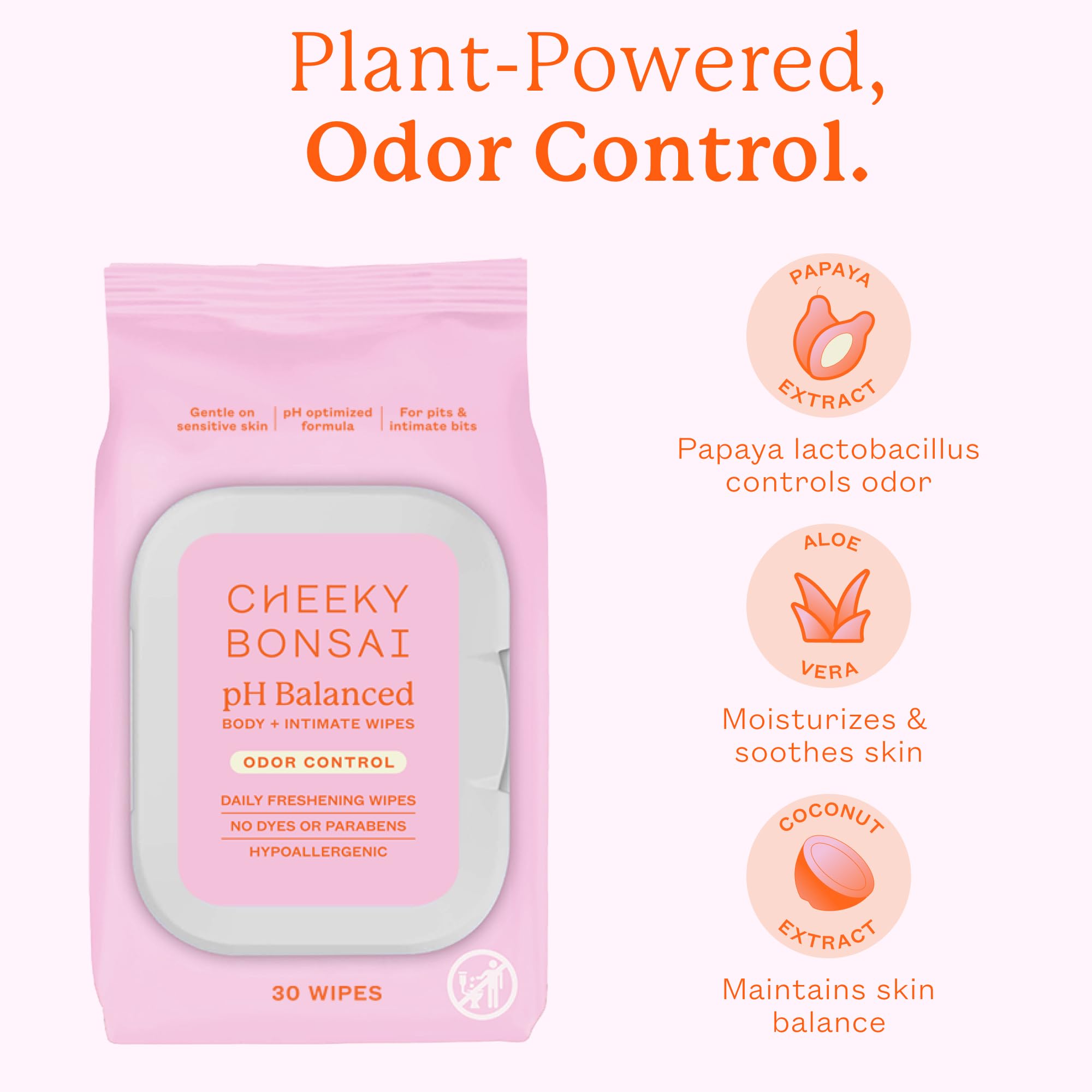Cheeky Bonsai pH Balanced Feminine Wipes - Removes Odor - Gentle on Sensitive Skin - No Dyes or Parabens - Hypoallergenic - Gyne