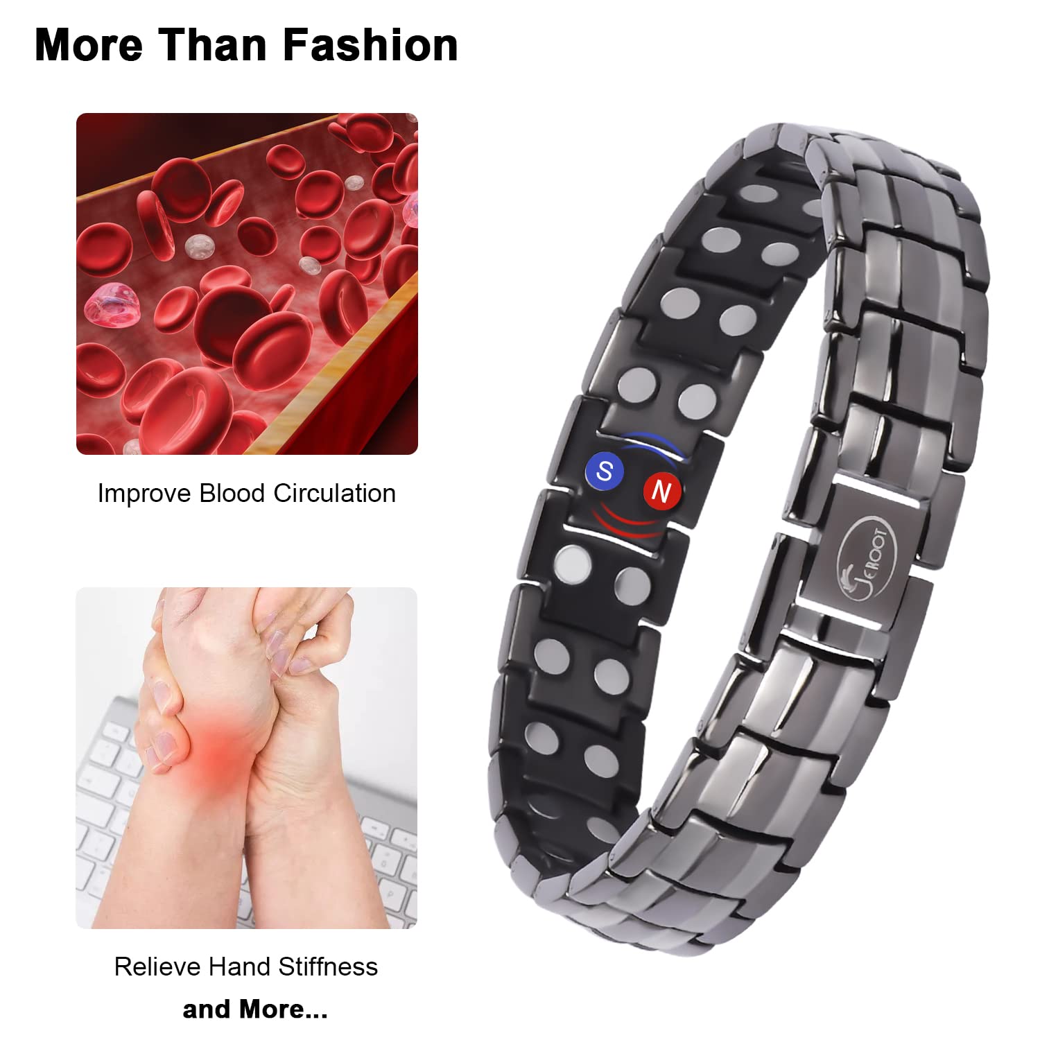 JEROOT Magnetic Bracelets for Men, Pure Titanium Double Row Strong Magnets (3500Gauss Per Magnet) Bracelet, Men's Bracelet with