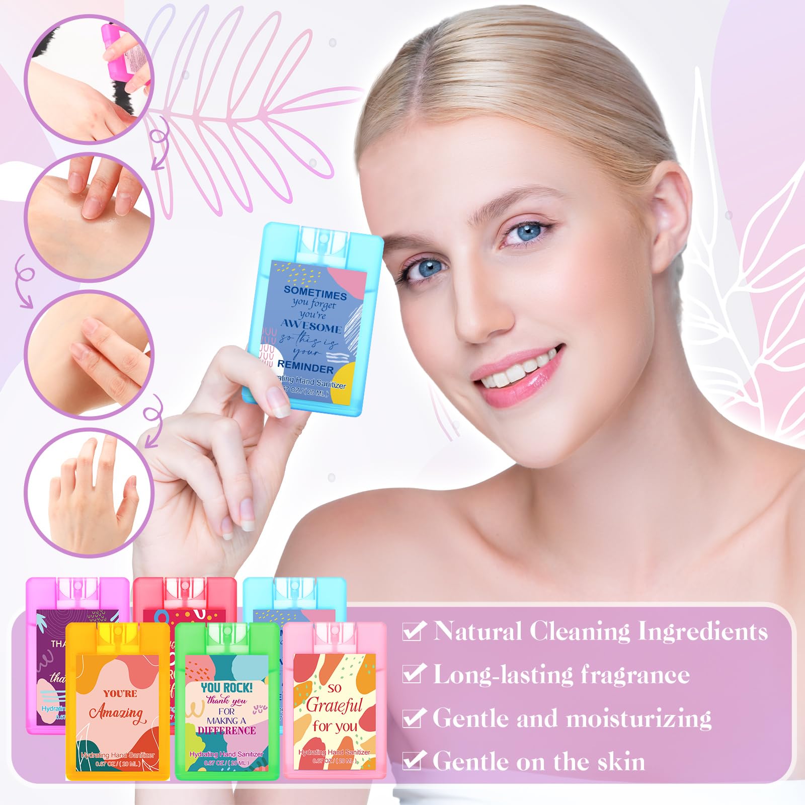 Frienda 24 Set Hand Sanitizer Spray Bulk Thank You Hand Sanitizer Travel Size with Appreciation Cards Gift Bags Pocket Spray Gif