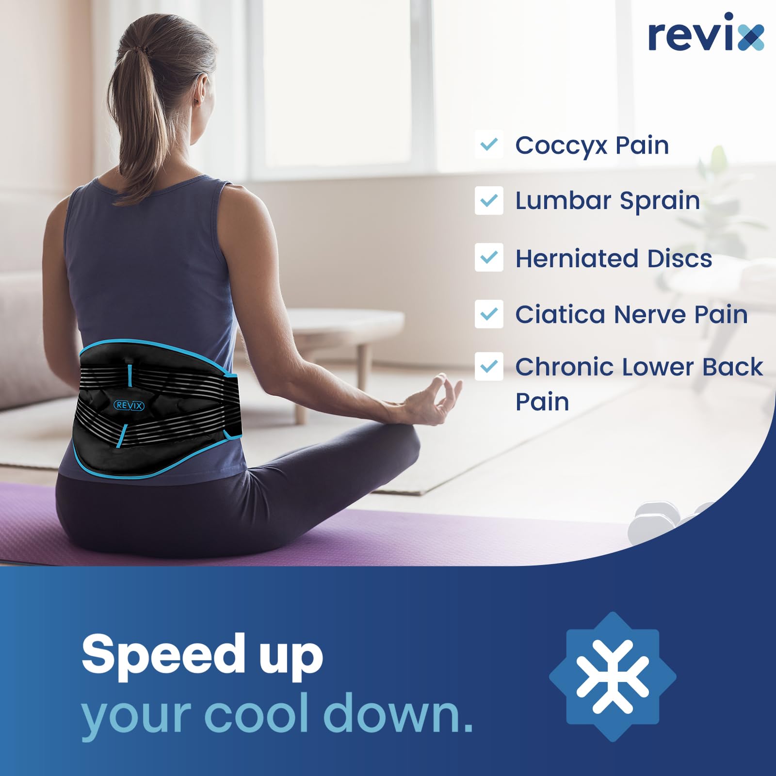 REVIX Large Ice Pack for Back Discomfort Relief with Double Compression, Reusable Gel Lower Back Wrap Ice Brace for Lumbar, Scia