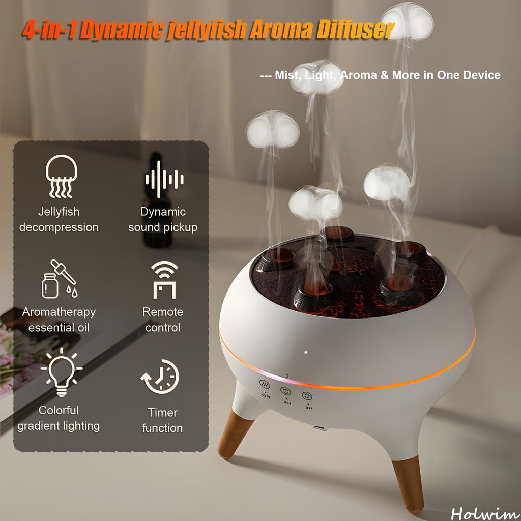 Holwim Essential Oil Jellyfish Diffuser, Aromatherapy Diffuser, 250ml Ultrasonic Cool Mist Humidifier, Music Sync Jelly Fish Dif