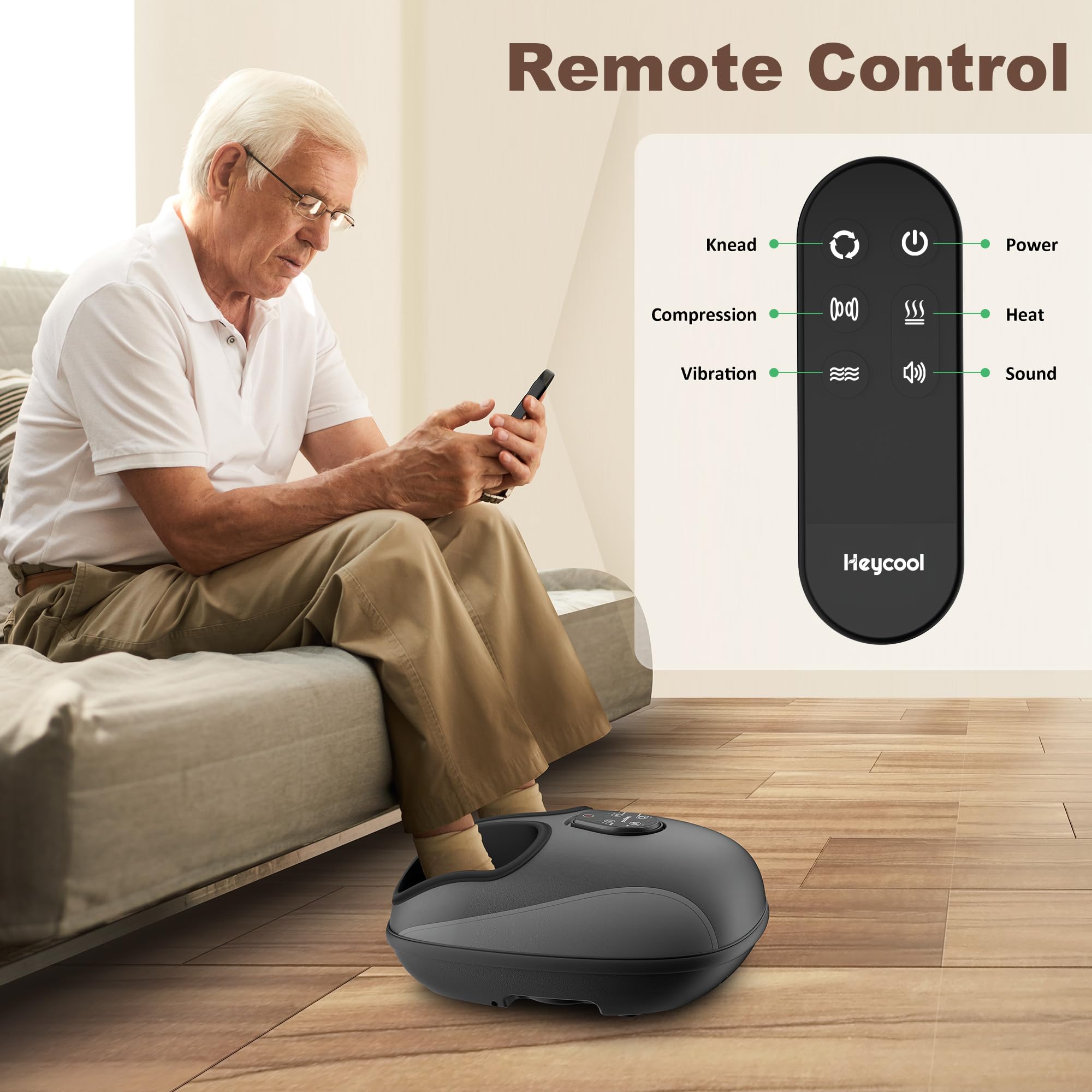 Heycool Shiatsu Foot Massager, Electric Foot Massager Machine with Heat, Deep Kneading, Compression, Vibration, Remote Control,