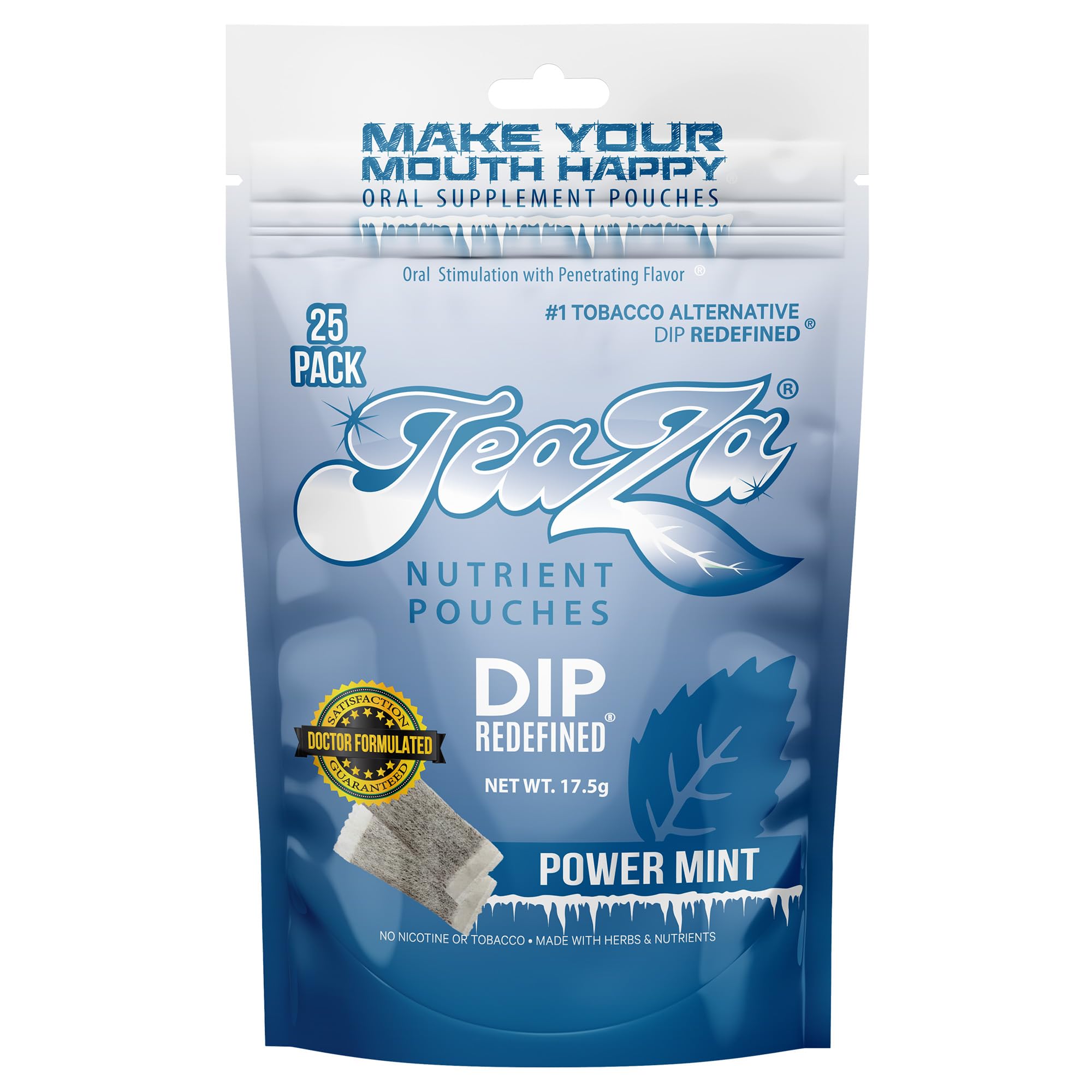 TeaZa Energy - Tobacco-Free Pouches Nicotine-Free Dip, Smokeless Alternative Snuff Healthy Chewing Dipping Alternative, Power Mi