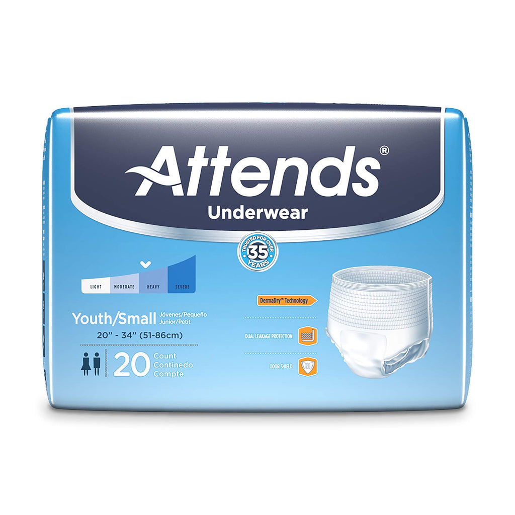 Attends Underwear for Adult Incontinence Care with Quick-Dry Channels, Ultimate Absorbency, Unisex, Small, 20 Count (x4)