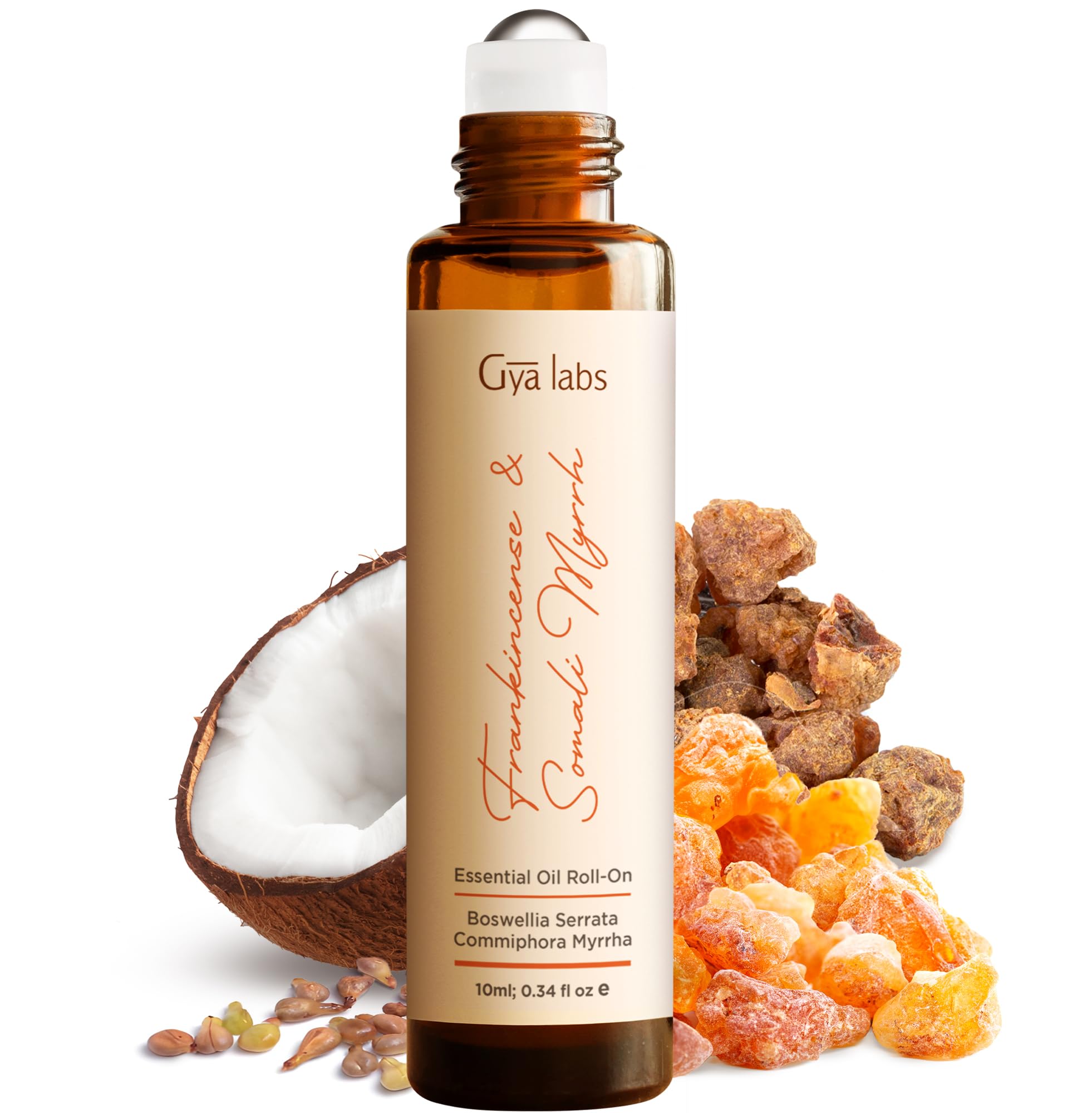 Gya Labs Frankincense and Somali Myrrh Essential Oil Roll on - 100% Pure Natural Frankincense for Face, Myrrh for Skin, Body Ach