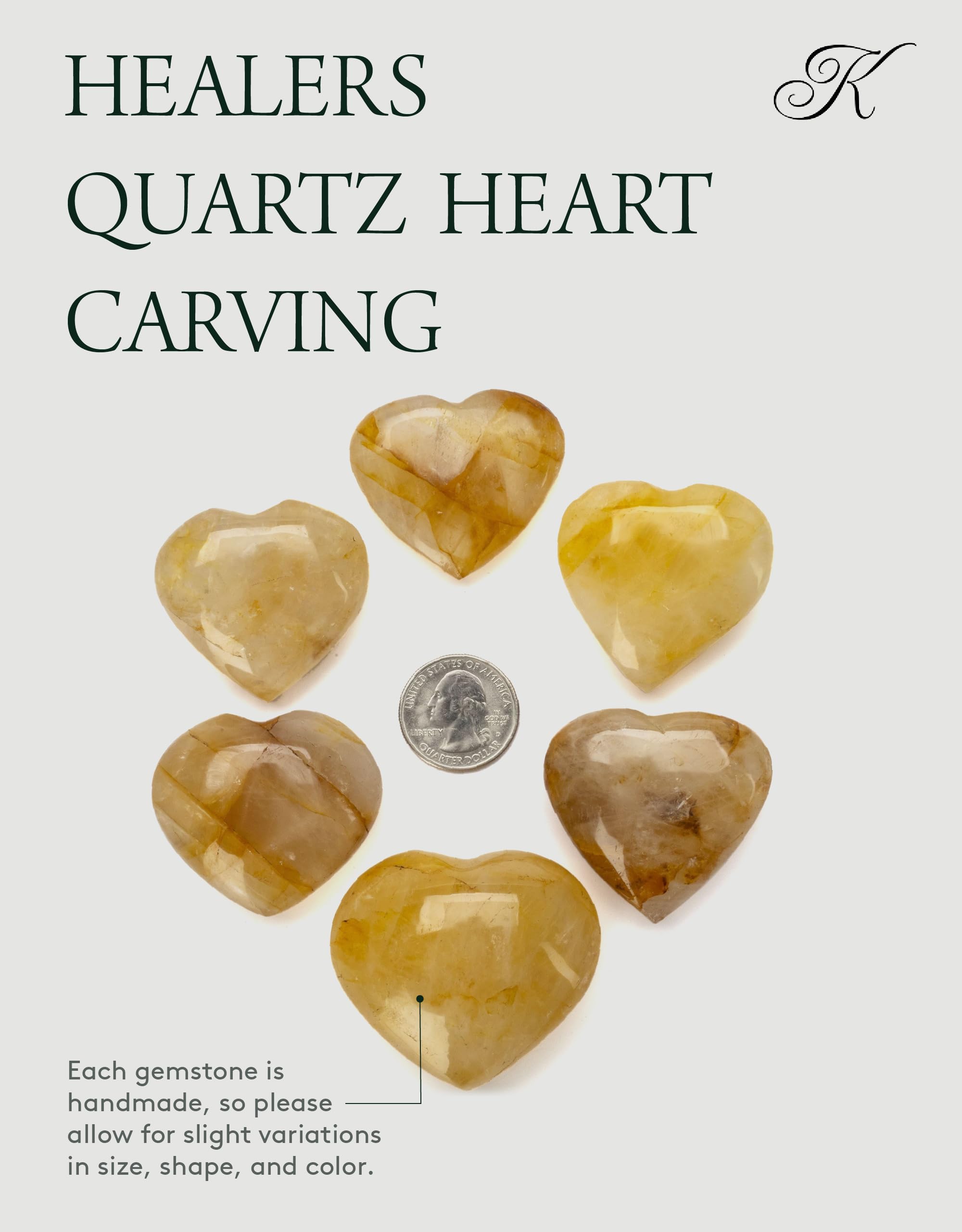 KALIFANO Golden Healer Quartz Heart - Worry Stone with Healing & Calming Effects - AAA Grade High Energy Hematoid Cuarzo with In