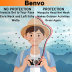 Benvo Mosquito Head Net Mesh, Face Neck Fly Netting Hood from Bugs Gnats Noseeums Screen Net for Any Outdoor Lover- with Carry B