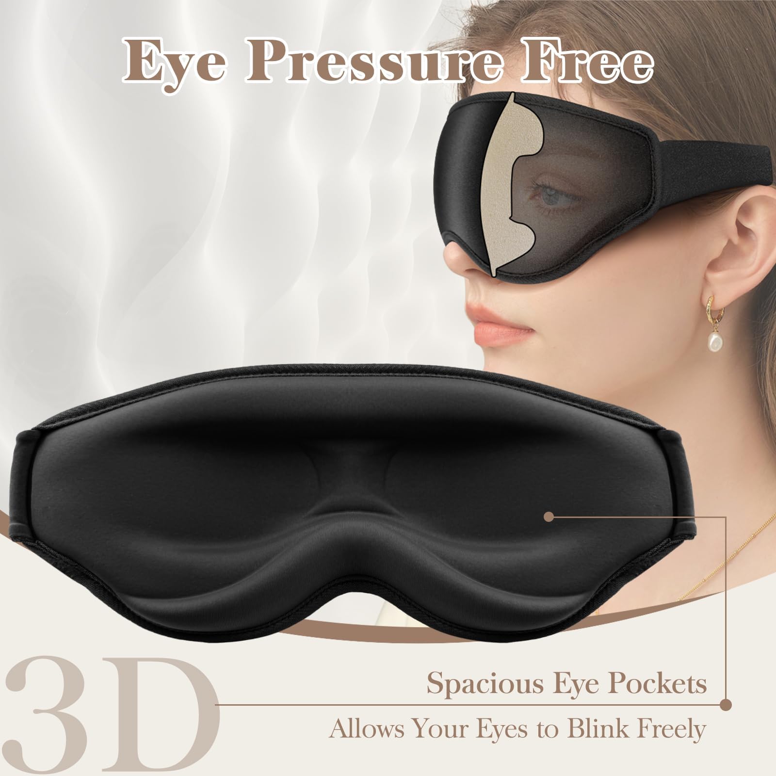 Fygrip 3D Eye Mask Sleep Mask for Men & Women, Ultra Comfort 100% Pressure-Free & 100% Light Block-Out Eye Mask for Sleep with E