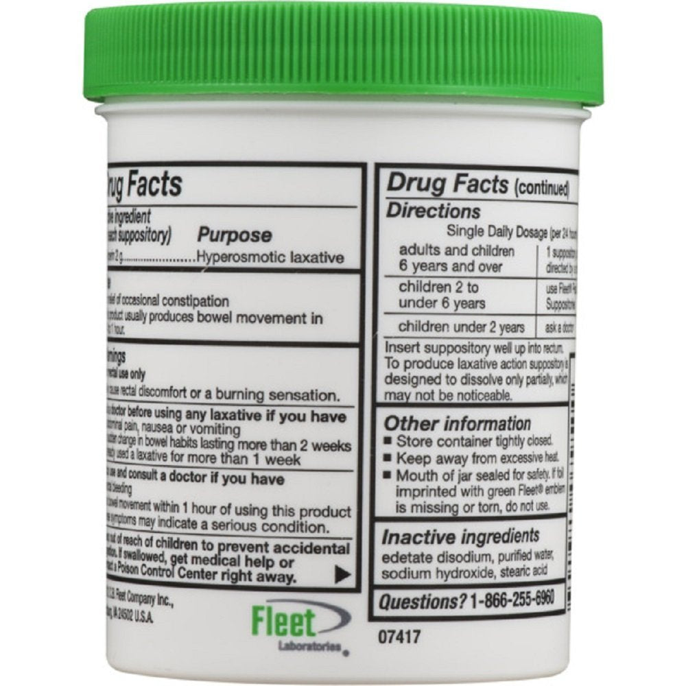 Fleet Laxative Glycerin Suppositories for Adult Constipation, 50 Count, 12 Pack