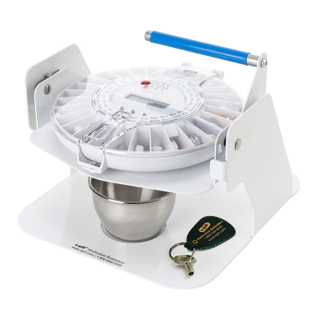e-Pill MedTime Station - Locked Automatic Pill Dispenser with Tipper Base, 6 Alarm Settings - Transparent Clear Cover