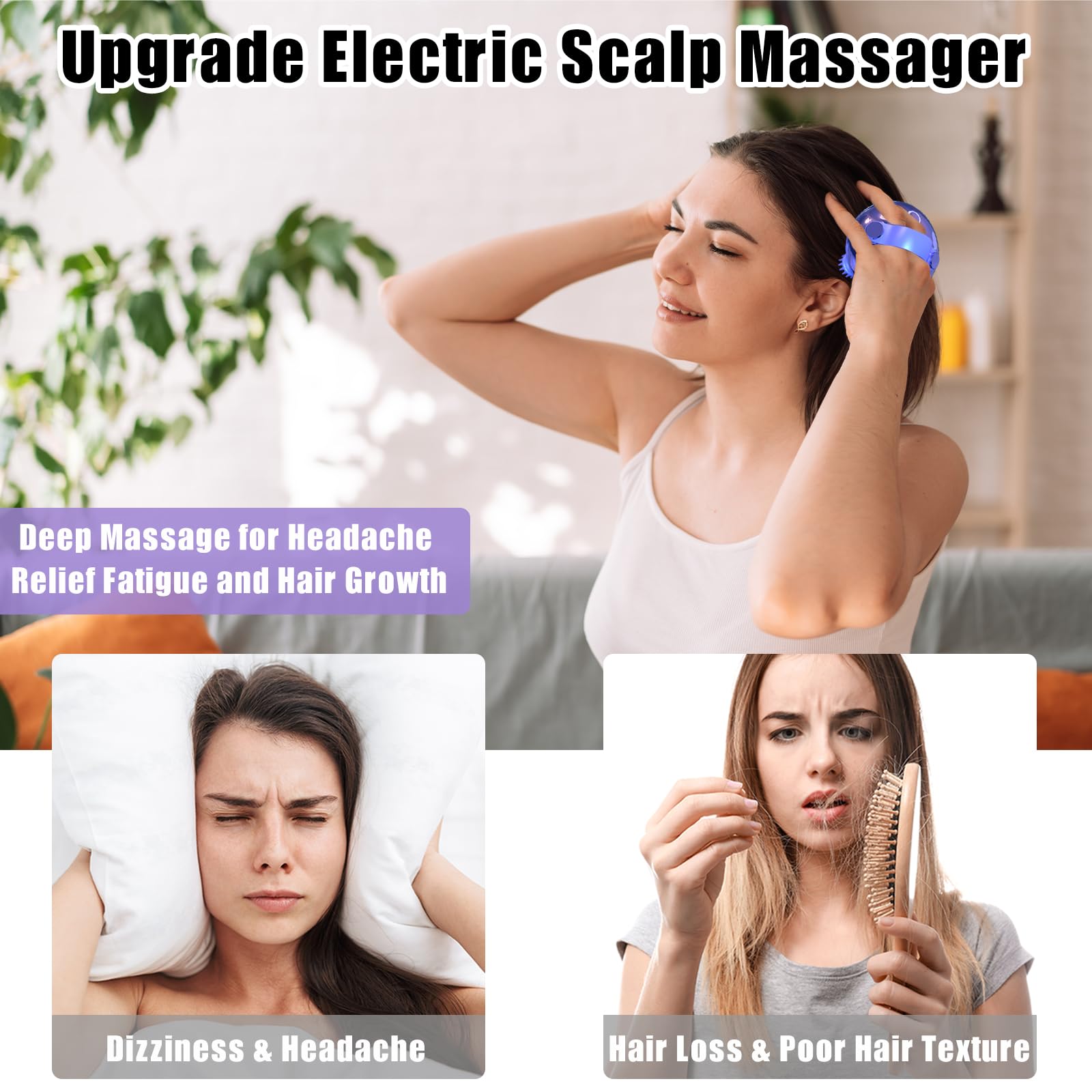 Viuyougor Scalp Massager - Electric, Portable Head Massager for Hair Growth, Waterproof, 3 Speed Modes & 8 Massage Claws
