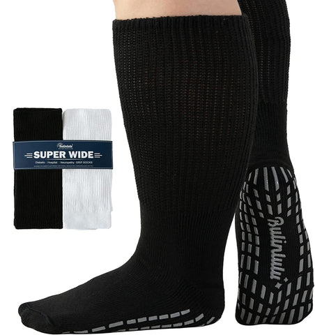 Bulinlulu Extra Wide Socks for Swollen Feet-2 Pairs Diabetic Socks for Men,Hospital Bariatric Socks Non Slip Edema Socks Women,C