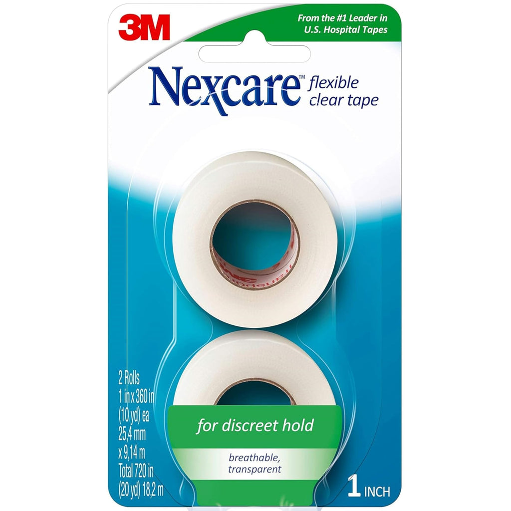 Nexcare First Aid Flexible Clear Tape 1 Inch X 10 Yards, 2ea (Pack of 12)
