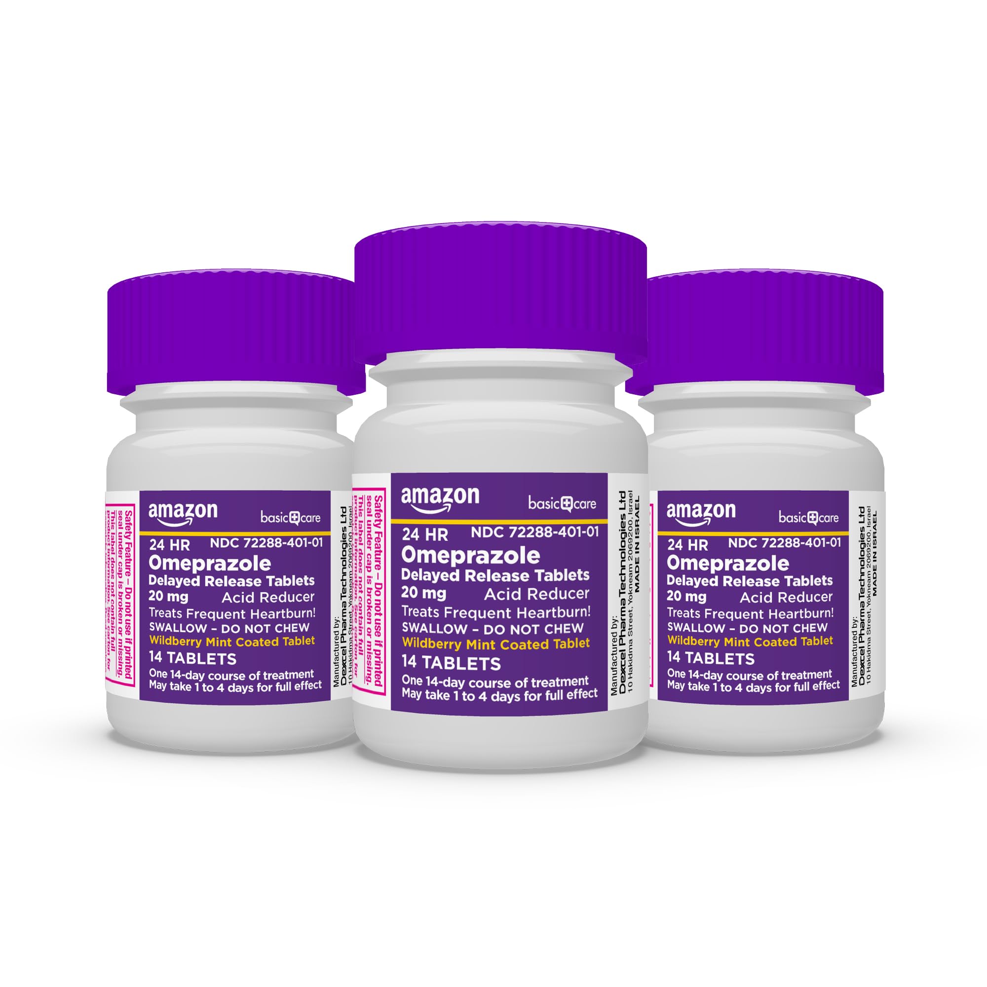 Amazon Basic Care Omeprazole Delayed Release Tablets 20 mg, Acid Reducer, Wildberry Mint Coated Tablet, Heartburn Medicine, 42 C