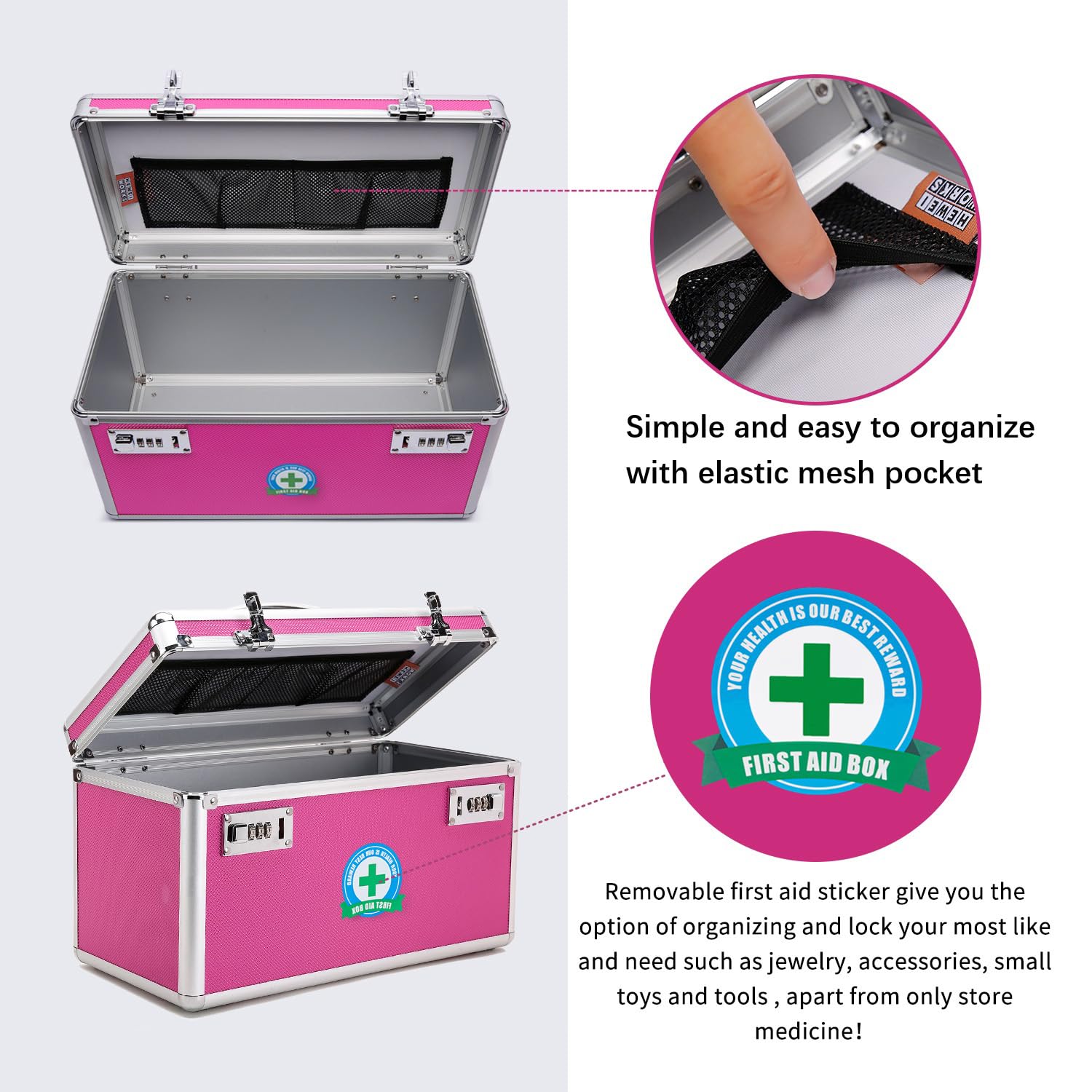 HEWEI WORKS Lockable Medication Box with Portable Storage Case, 14.2x 7.2x 8.2, Childproof Medicine Lock Organizer, Lockin