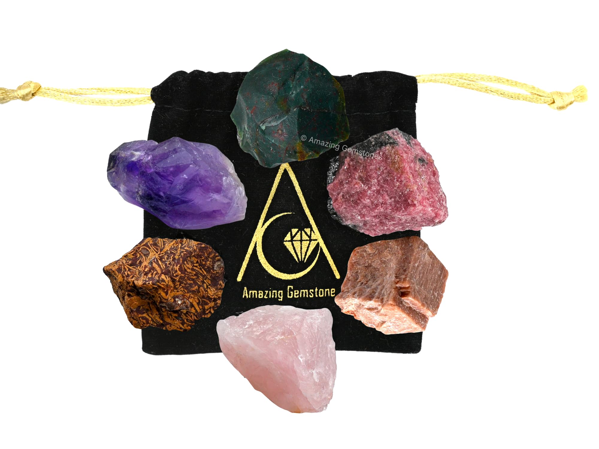 Crystals for Pleasant Period Menstrual Cycle Menses, Set of 6 Blood Stone, Rose Quartz, Peach Moonstone, Mariyam Jasper and Rhod