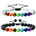 HEDQFM 2 PCS Chakra Bracelets Lava Rock Stone Aromatherapy Essential Oil Diffuser Bracelet Adjustable Woven Bracelet and Elastic