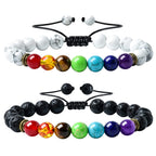 HEDQFM 2 PCS Chakra Bracelets Lava Rock Stone Aromatherapy Essential Oil Diffuser Bracelet Adjustable Woven Bracelet and Elastic