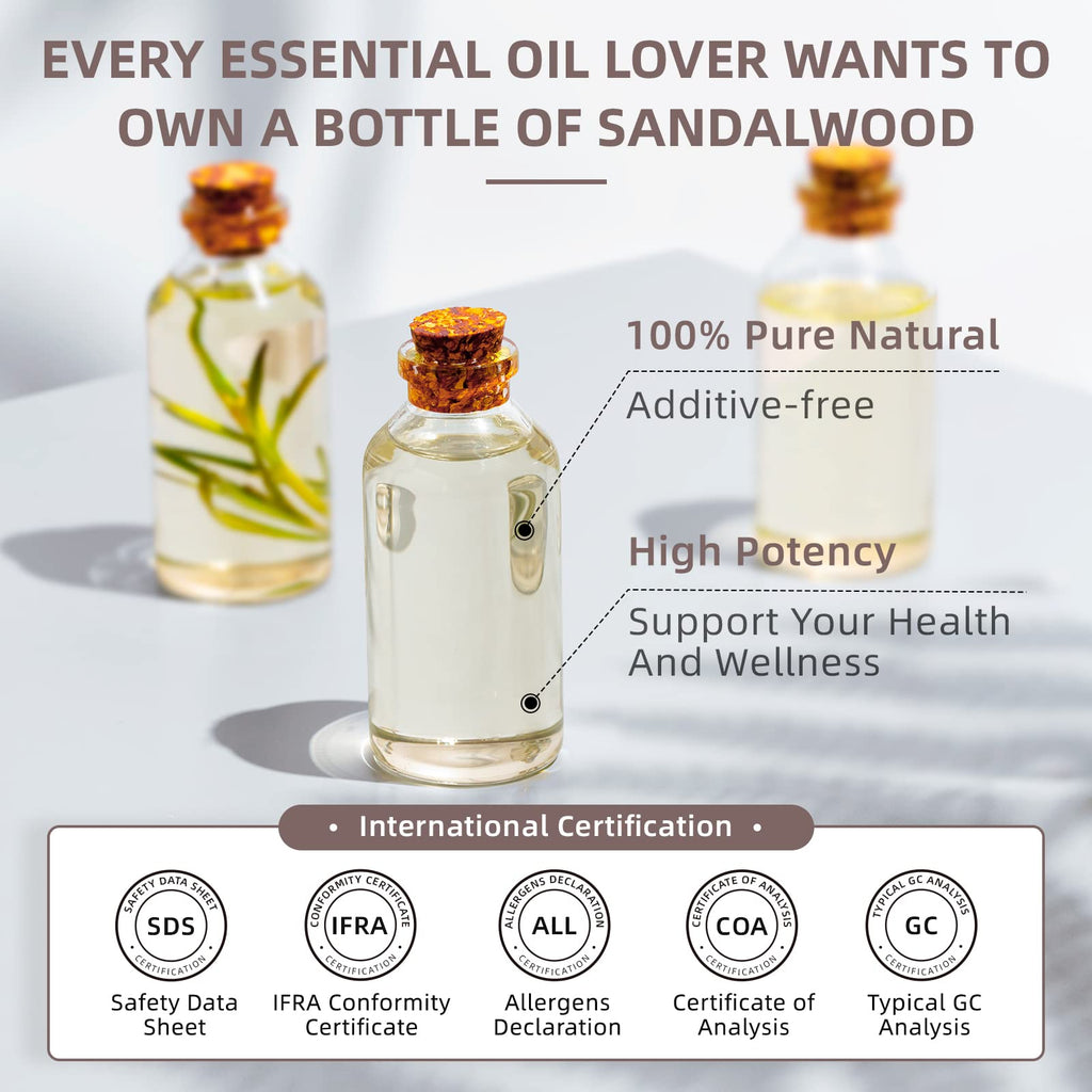 HIQILI Sandalwood Essential Oils, Long-Lasting Scent for Perfume, Diffuser, Soap Making & Candle- 16 Fl Oz