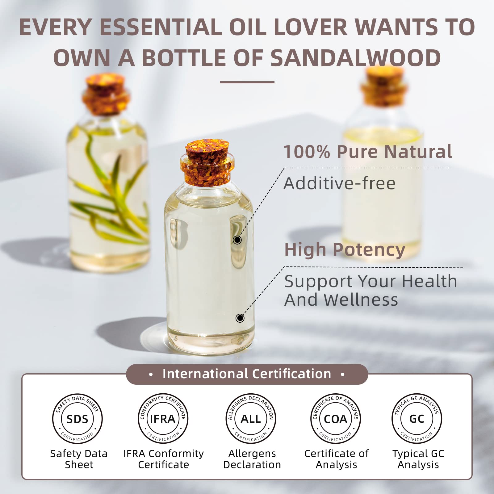 HIQILI Sandalwood Essential Oils, Long-Lasting Scent for Perfume, Diffuser, Soap Making & Candle- 16 Fl Oz