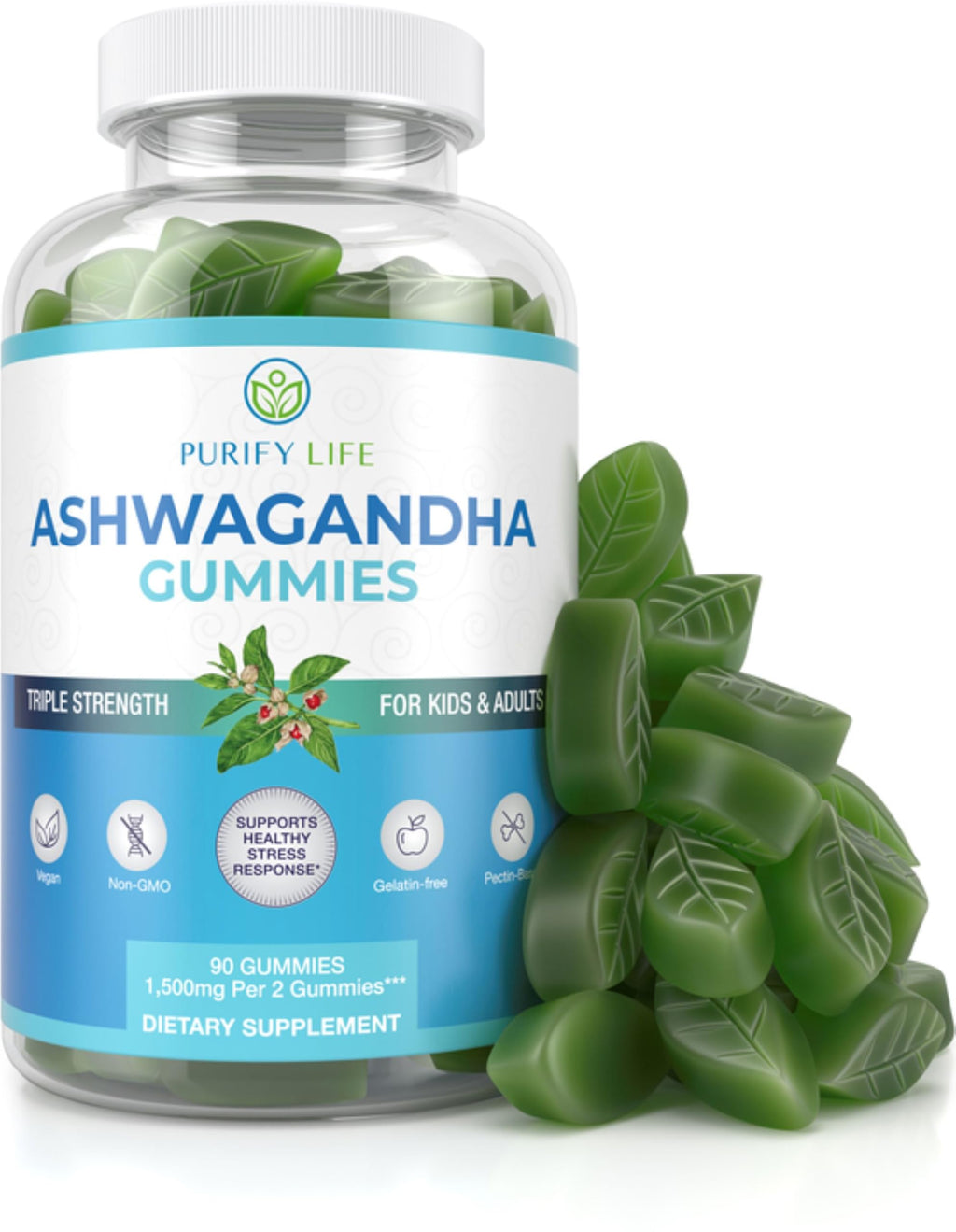 Ashwagandha Gummies (Max Strength - 750mg/Gummy) (90ct - Up to 3 Month Supply) Support Calm Mood, Relaxation & Cognitive Support