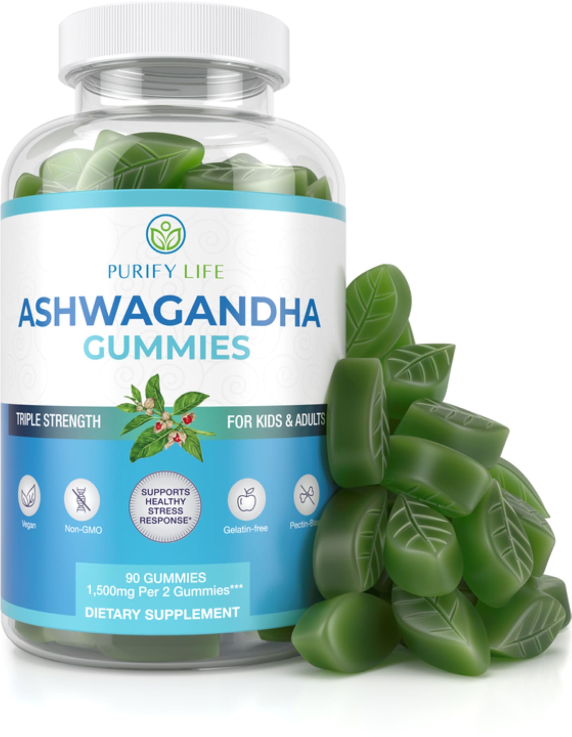 Ashwagandha Gummies (Max Strength - 750mg/Gummy) (90ct - Up to 3 Month Supply) Support Calm Mood, Relaxation & Cognitive Support