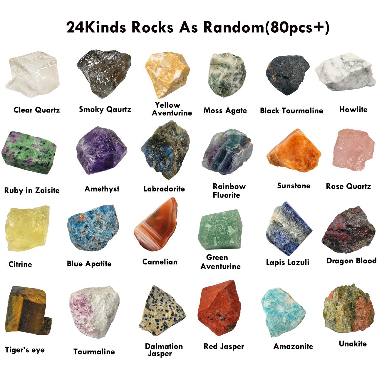 80+Pcs(5lb) Natural Rocks for Tumbling,24+Kinds Bulk Gemstone Raw Crystals Rough Stones for Polishing Wicca & Reiki Crystal Heal