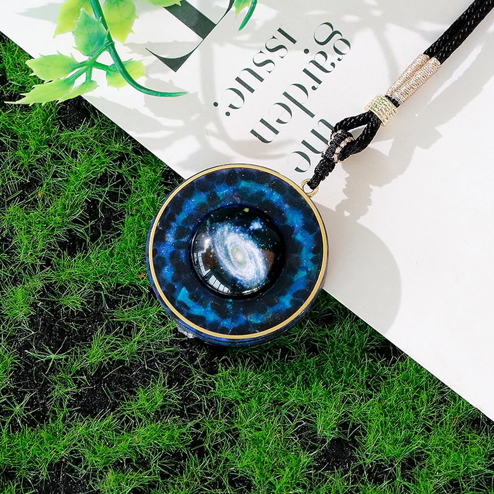 Day Day Up Nebula Pendant Necklace Resin And Crystal Planet Jewelry, Healing Necklace With Lapis Lazuli Adjustable Chain for Men