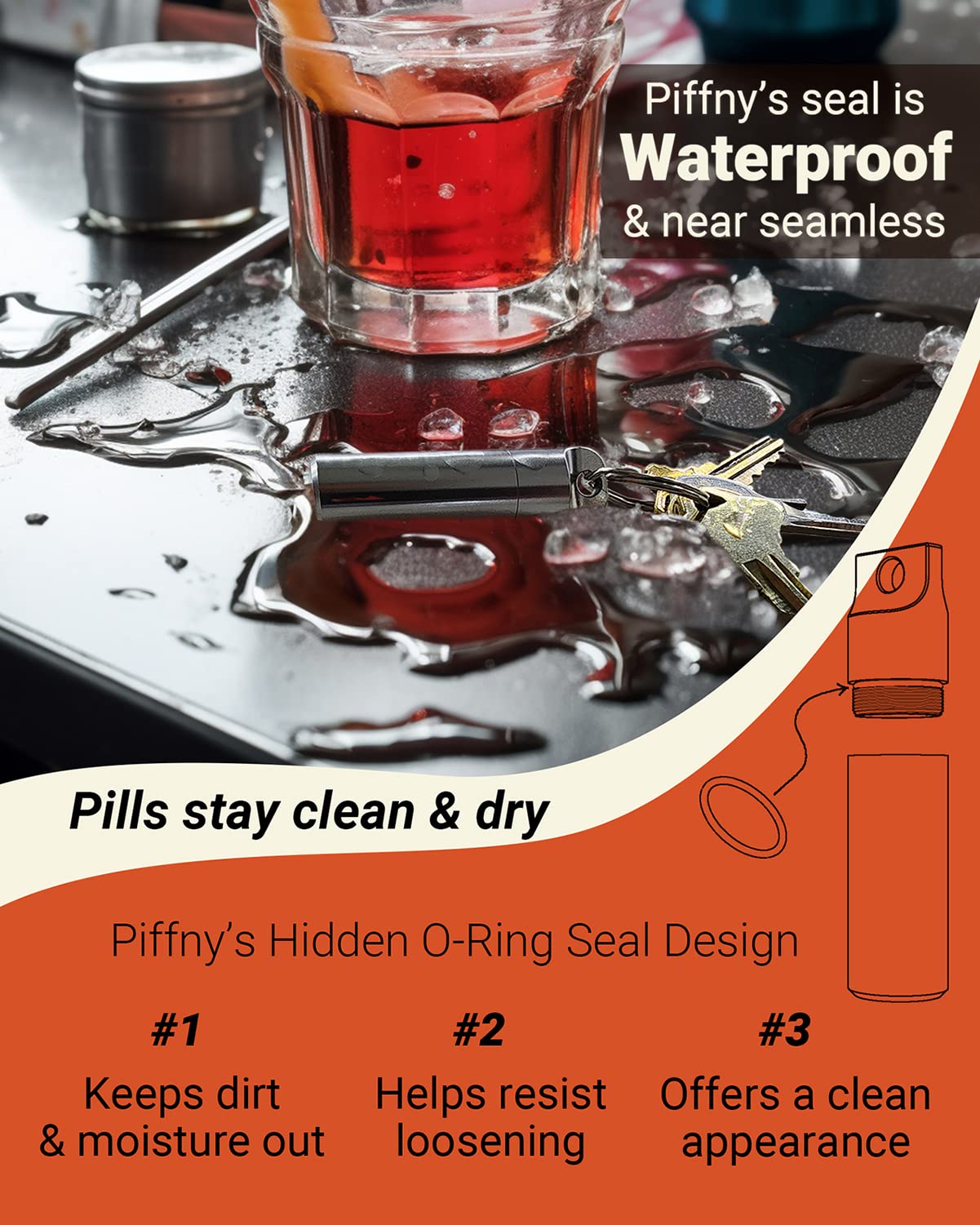 Piffny Waterproof Portable Keychain Pill Holder Medicine Fob with Key Ring for Travel, Camping Trips, and Everyday Assurance - 3