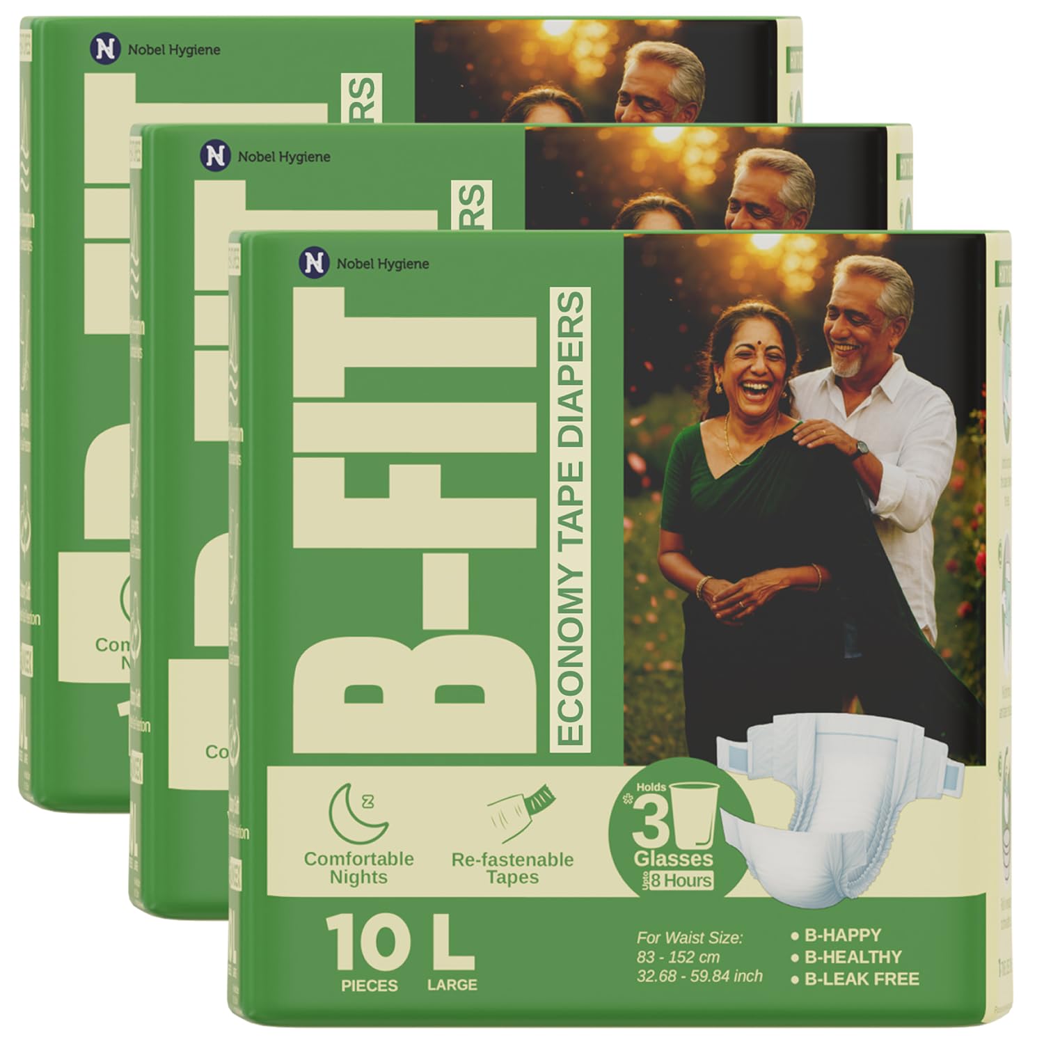 BFit Economy Adult Diaper L Size Tape Style | 30 (Large) | Waist 32.6859.84 Inch | Refastenable Tapes, Cottony Comfort, Gel Co
